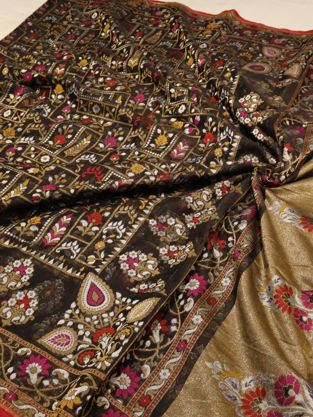 Black Cotton Banarasi saree blouse piece