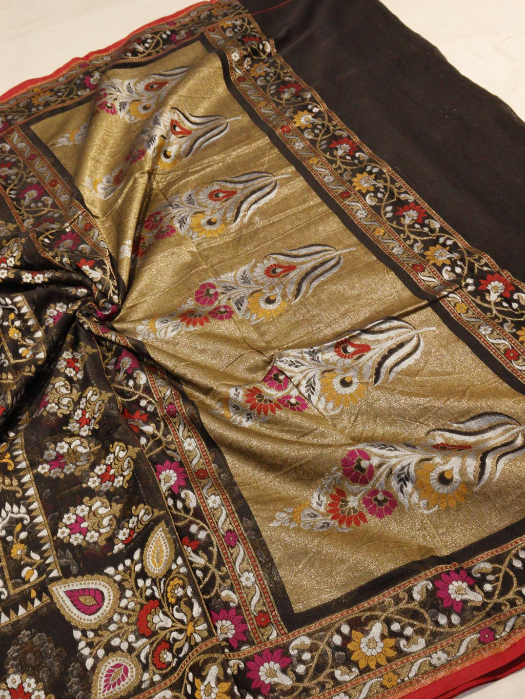 Black Cotton Banarasi saree full spread