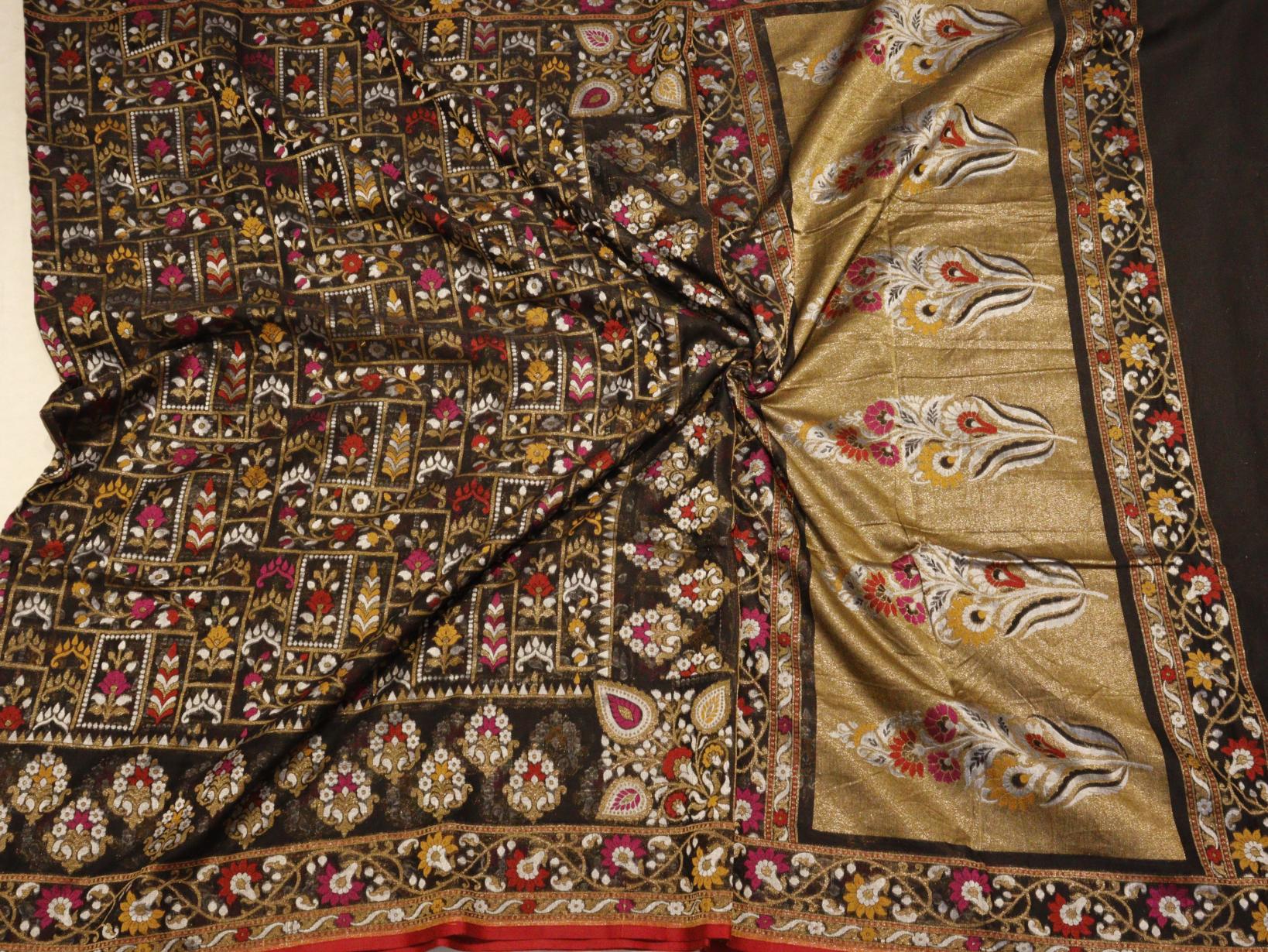 Black Cotton Banarasi saree texture detail