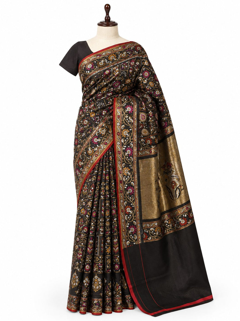 Black Cotton Banarasi saree zari work detail