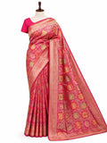 Rani Pink Katan Silk Banarasi saree texture detail