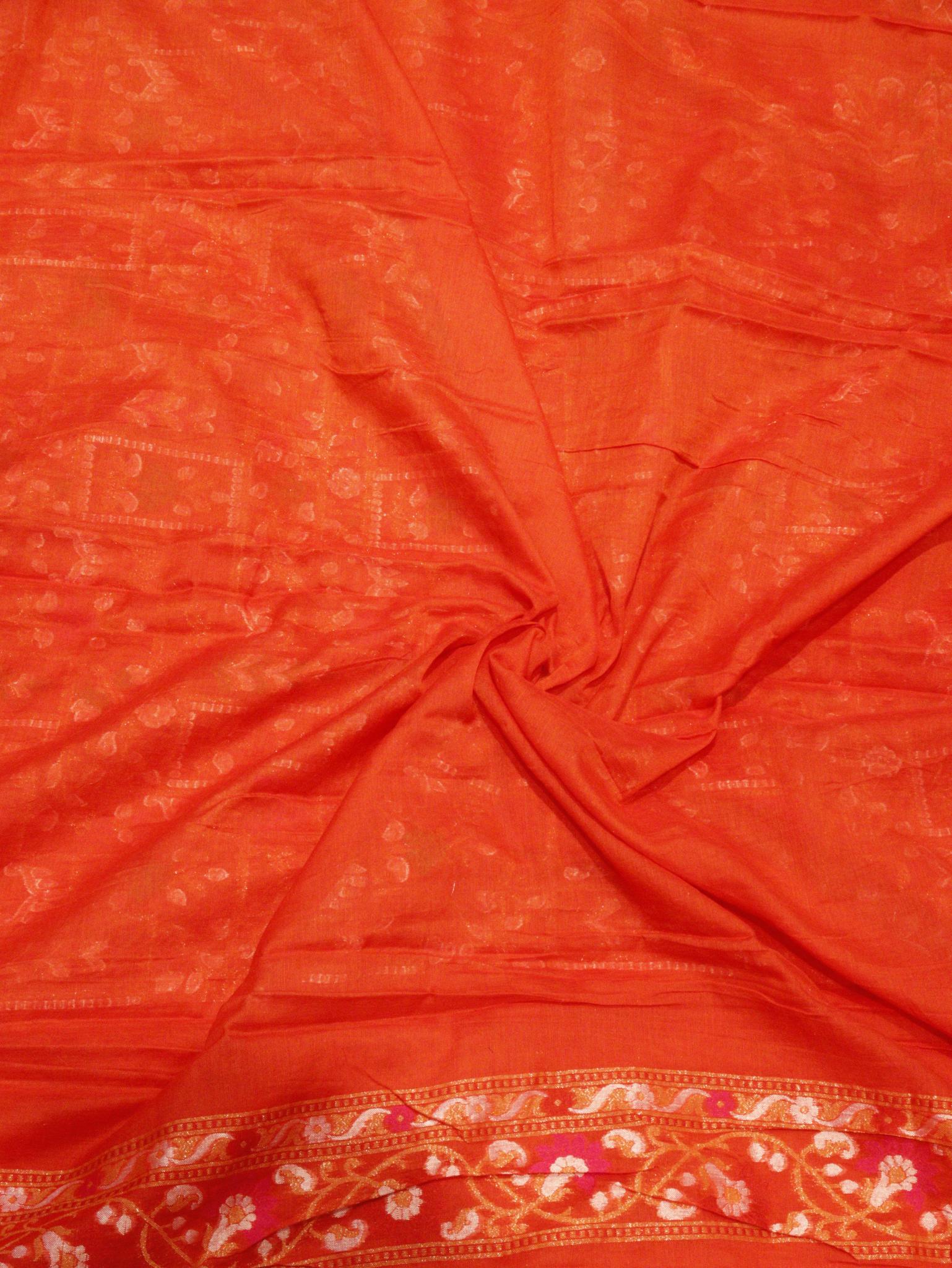 Orange Cotton Banarasi saree front drape view