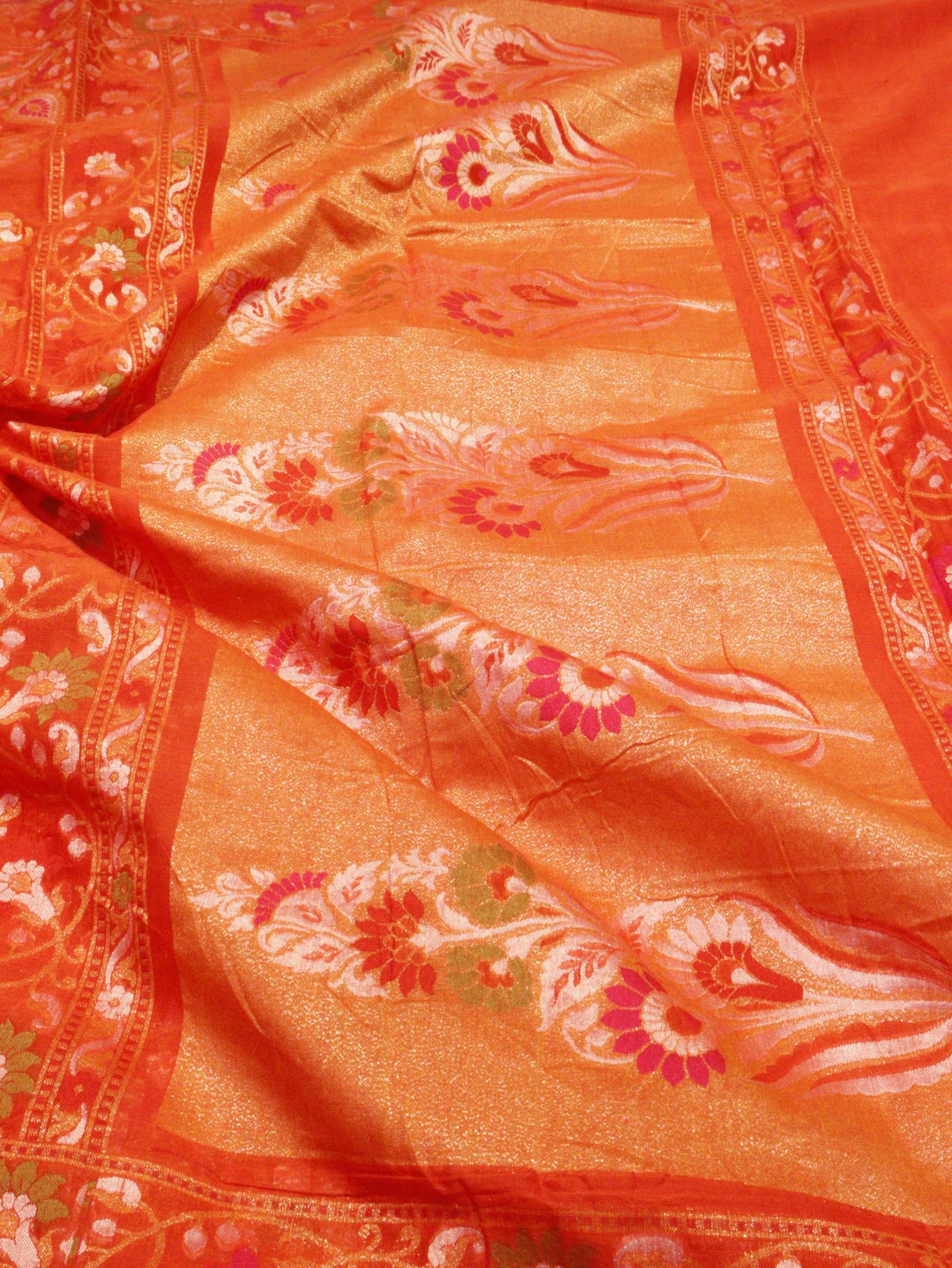 Orange Cotton Banarasi saree pallu detail