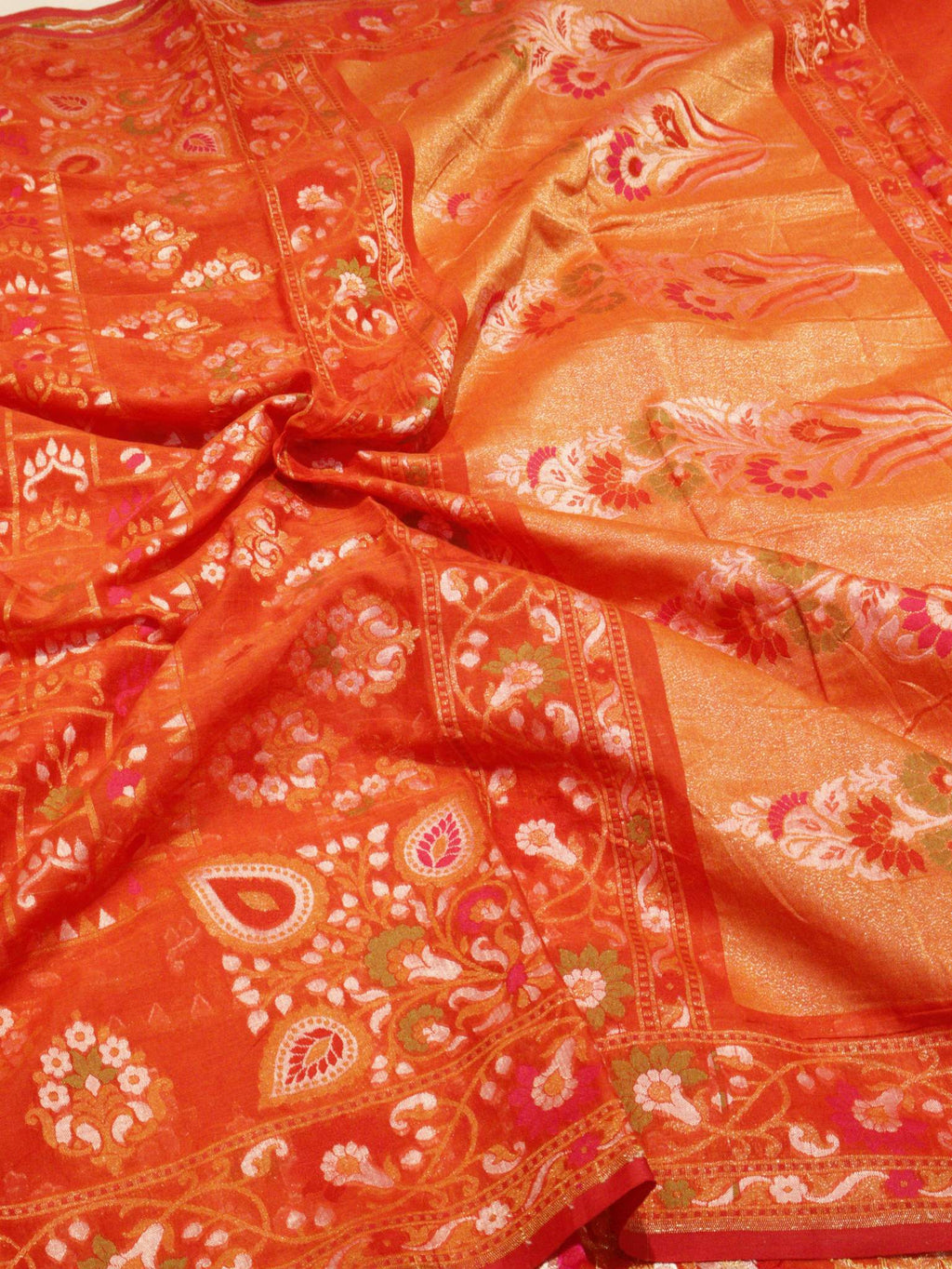 Orange Cotton Banarasi saree blouse piece