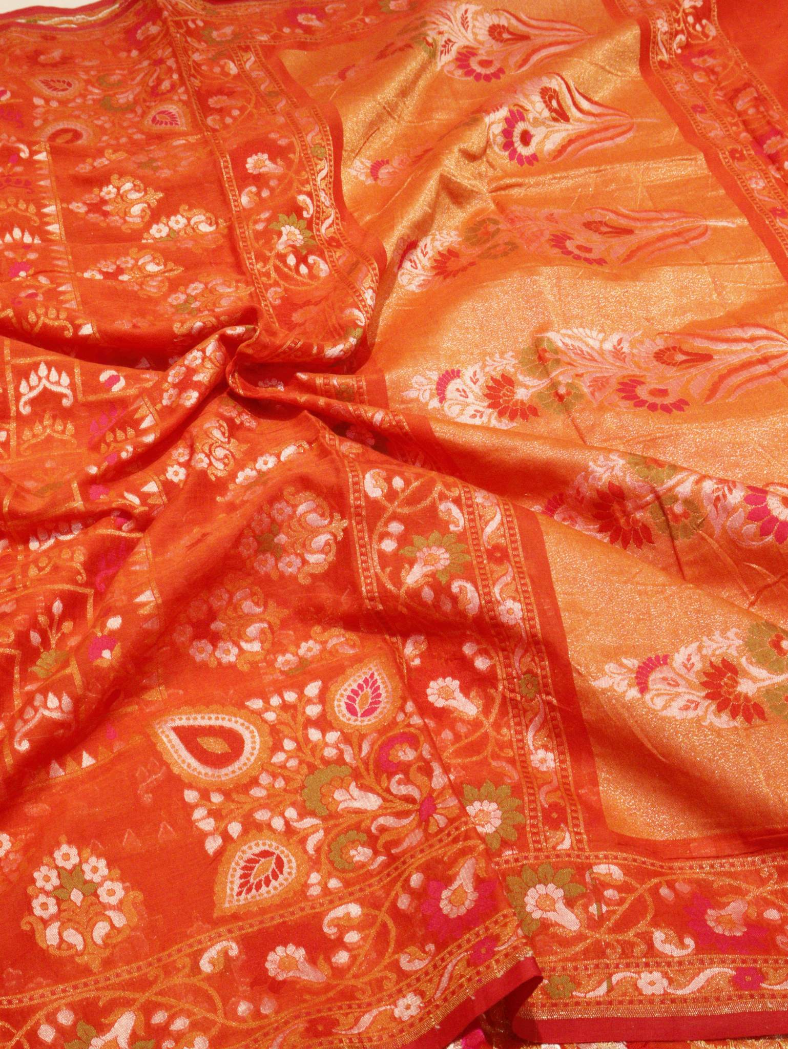 Orange Cotton Banarasi saree blouse piece