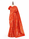 Orange Cotton Banarasi saree texture detail