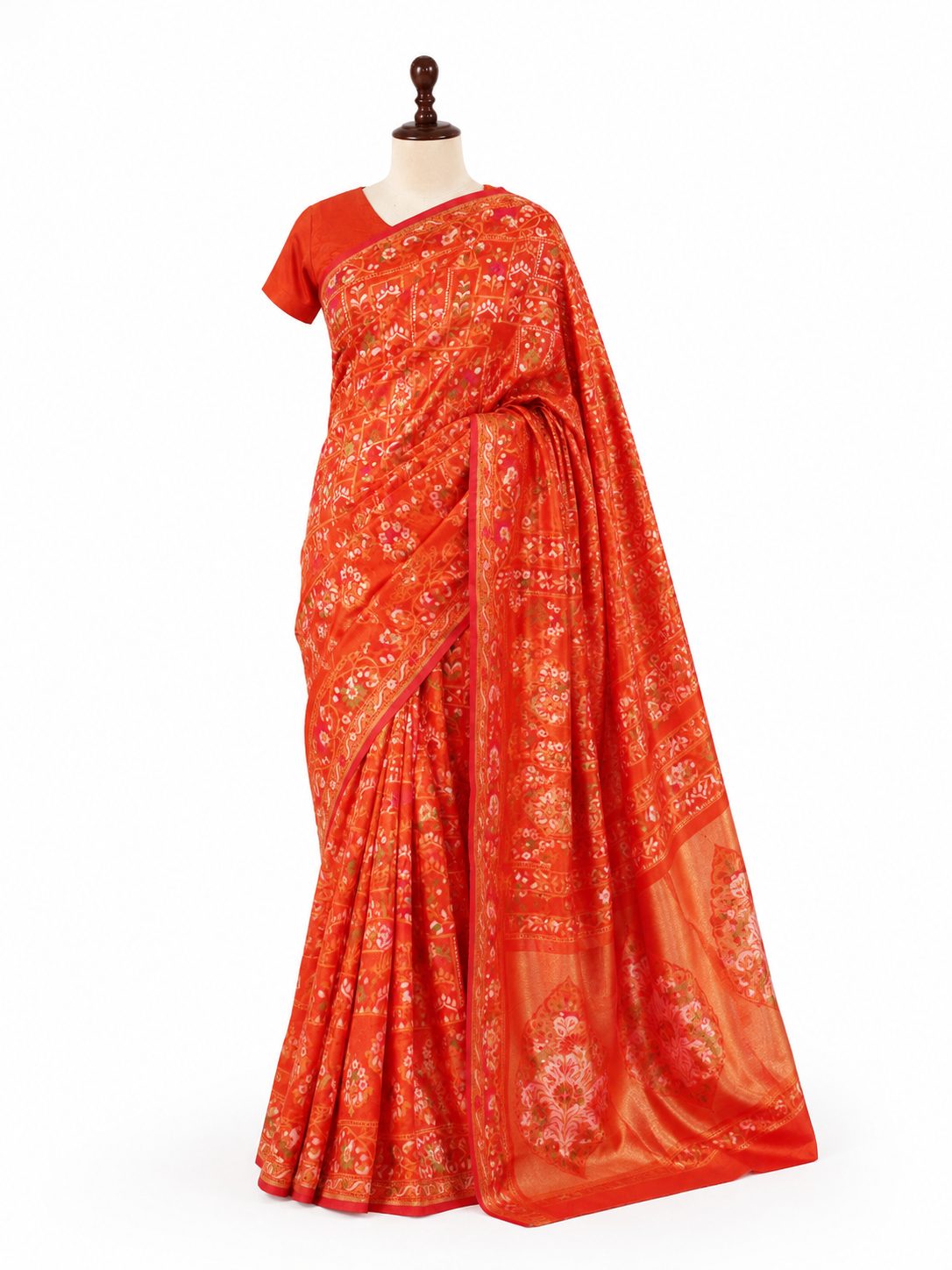 Orange Cotton Banarasi saree texture detail