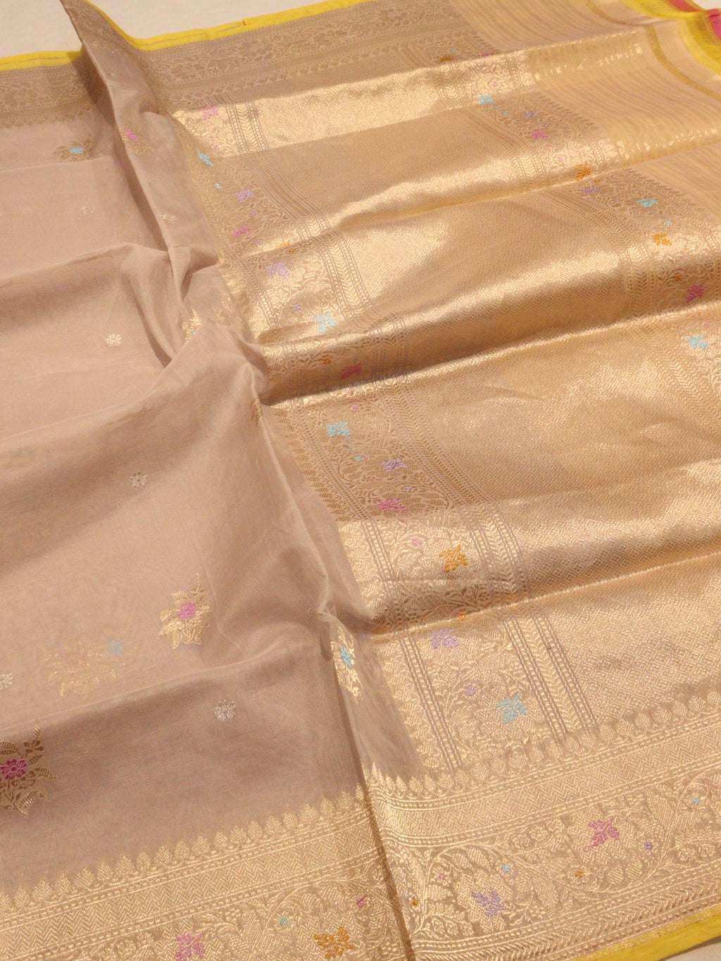Milk Coffee Kora Silk Banarasi saree blouse piece