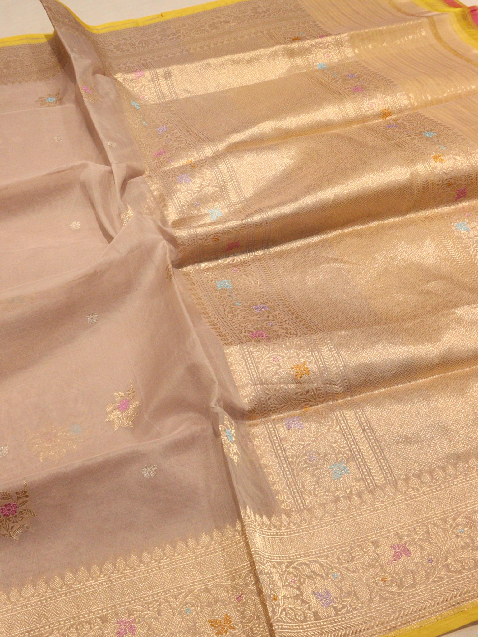 Milk Coffee Kora Silk Banarasi saree blouse piece