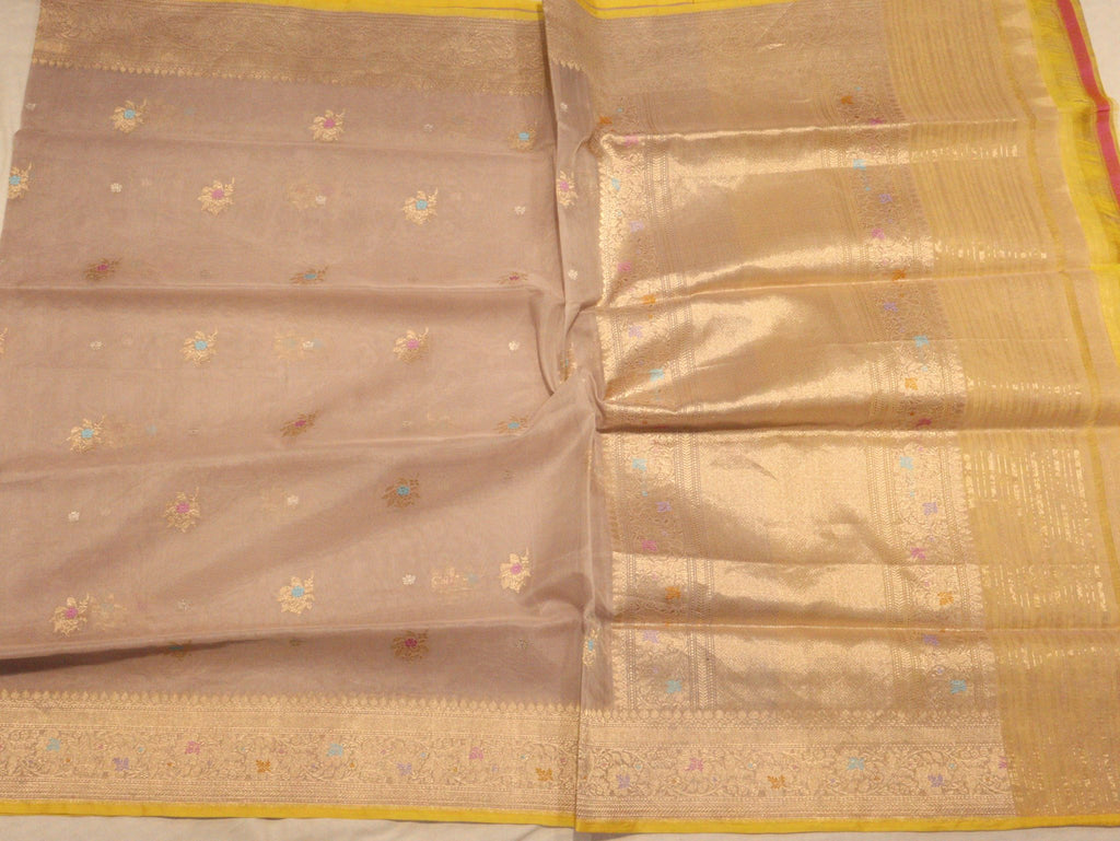 Milk Coffee Kora Silk Banarasi saree full spread