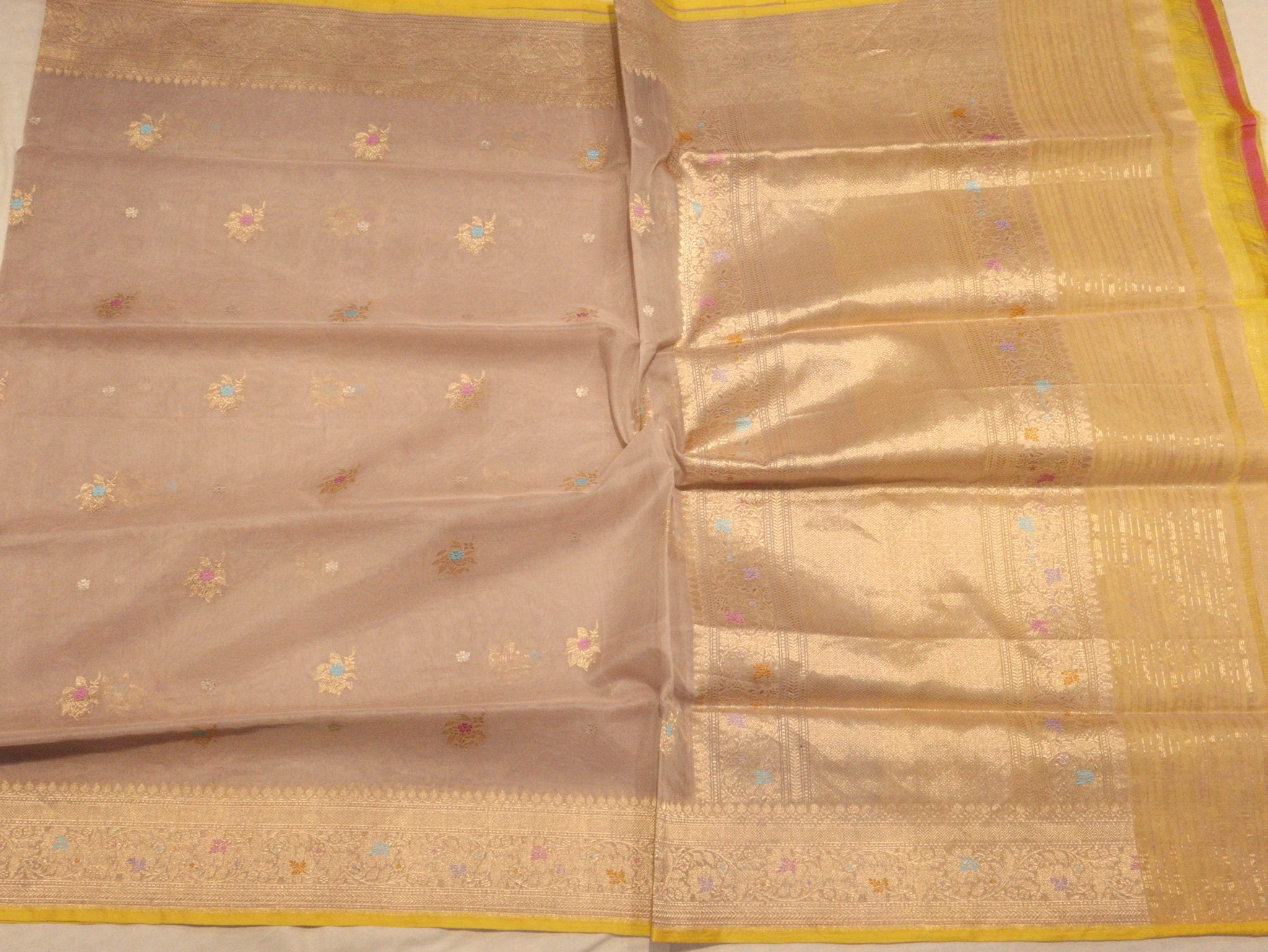 Milk Coffee Kora Silk Banarasi saree full spread