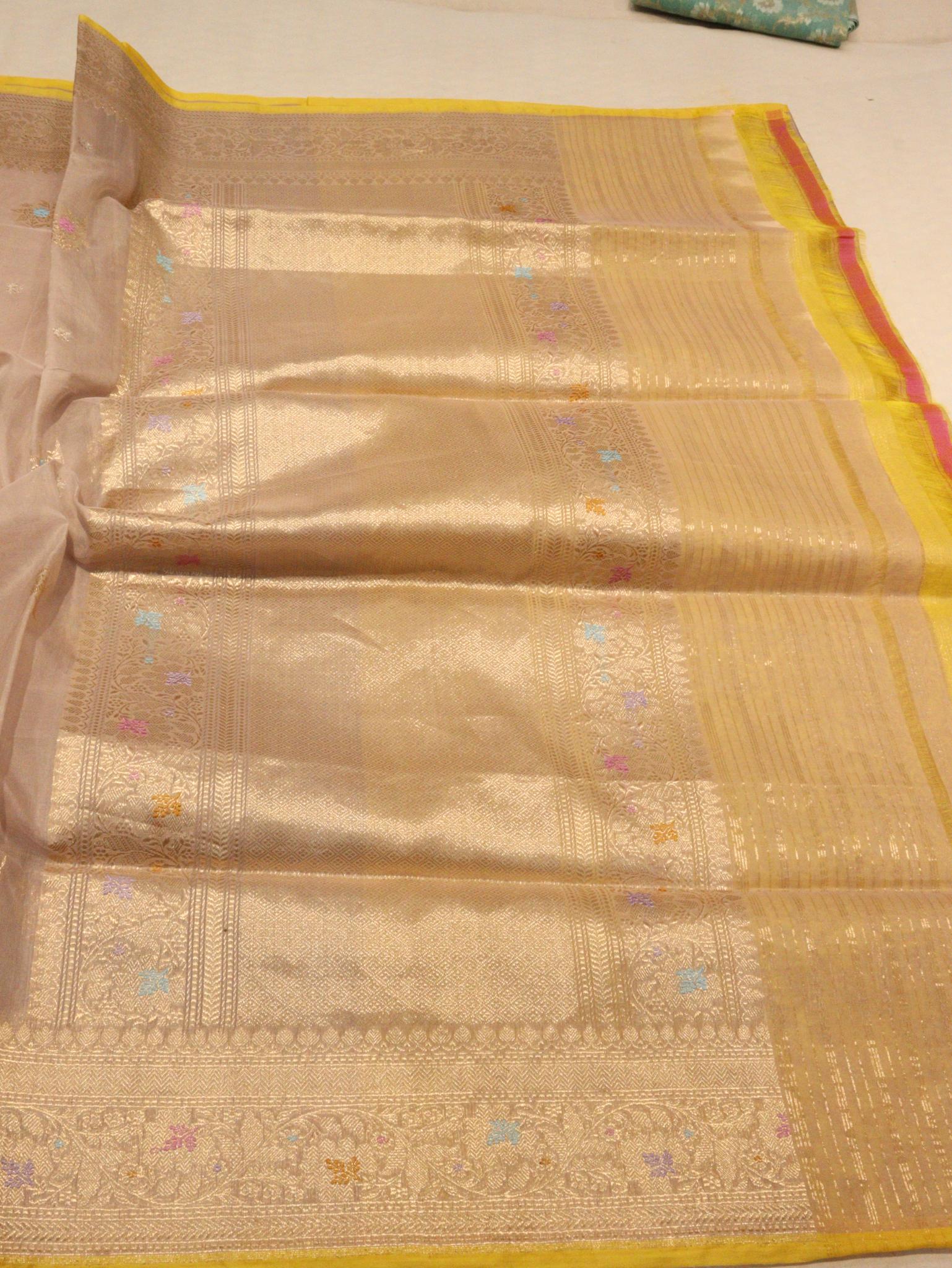 Milk Coffee Kora Silk Banarasi saree texture detail