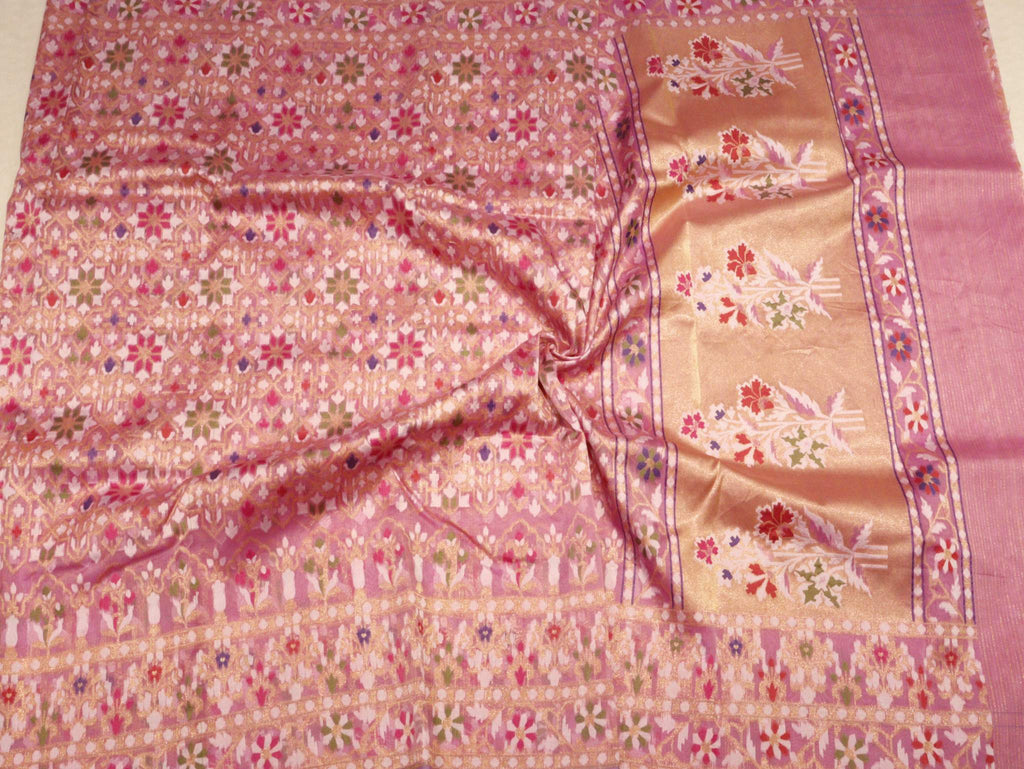 Lavendar Kora Silk Banarasi saree full spread