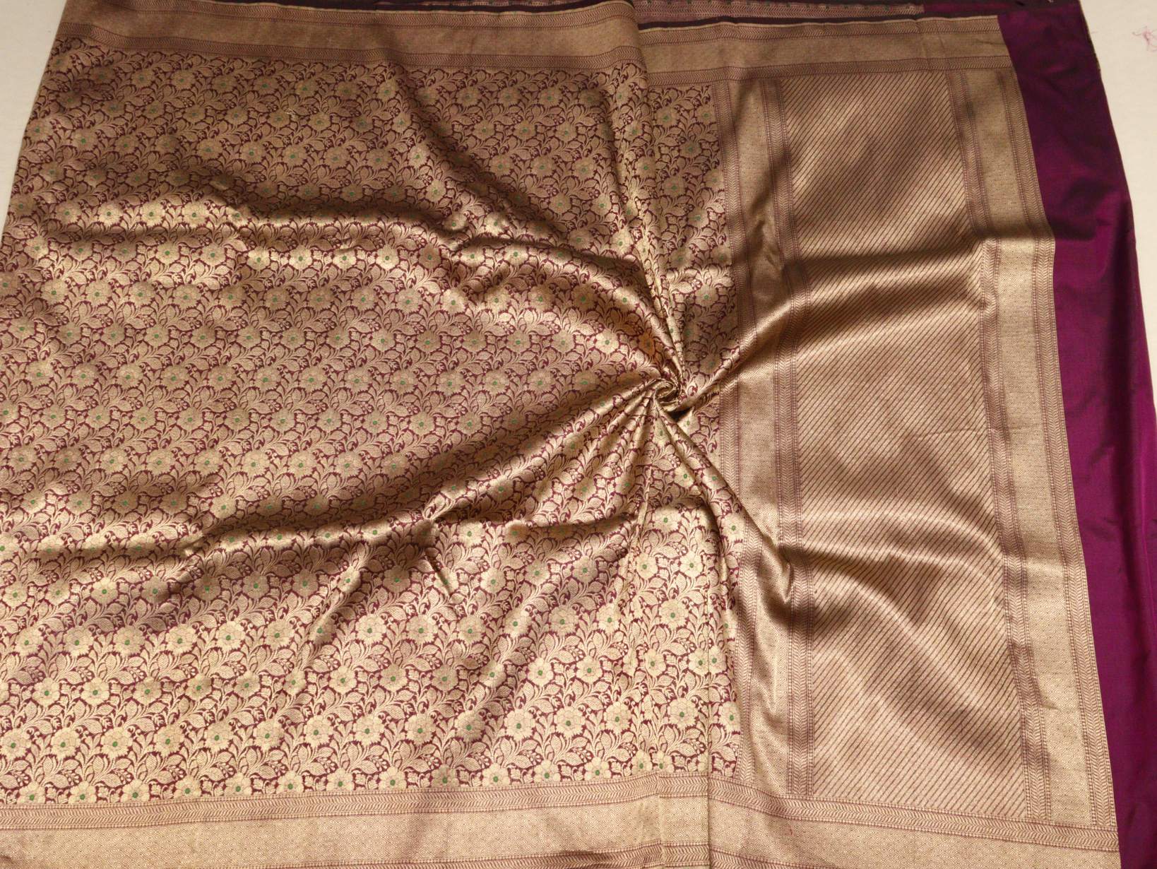Purple Katan Silk Banarasi saree blouse piece