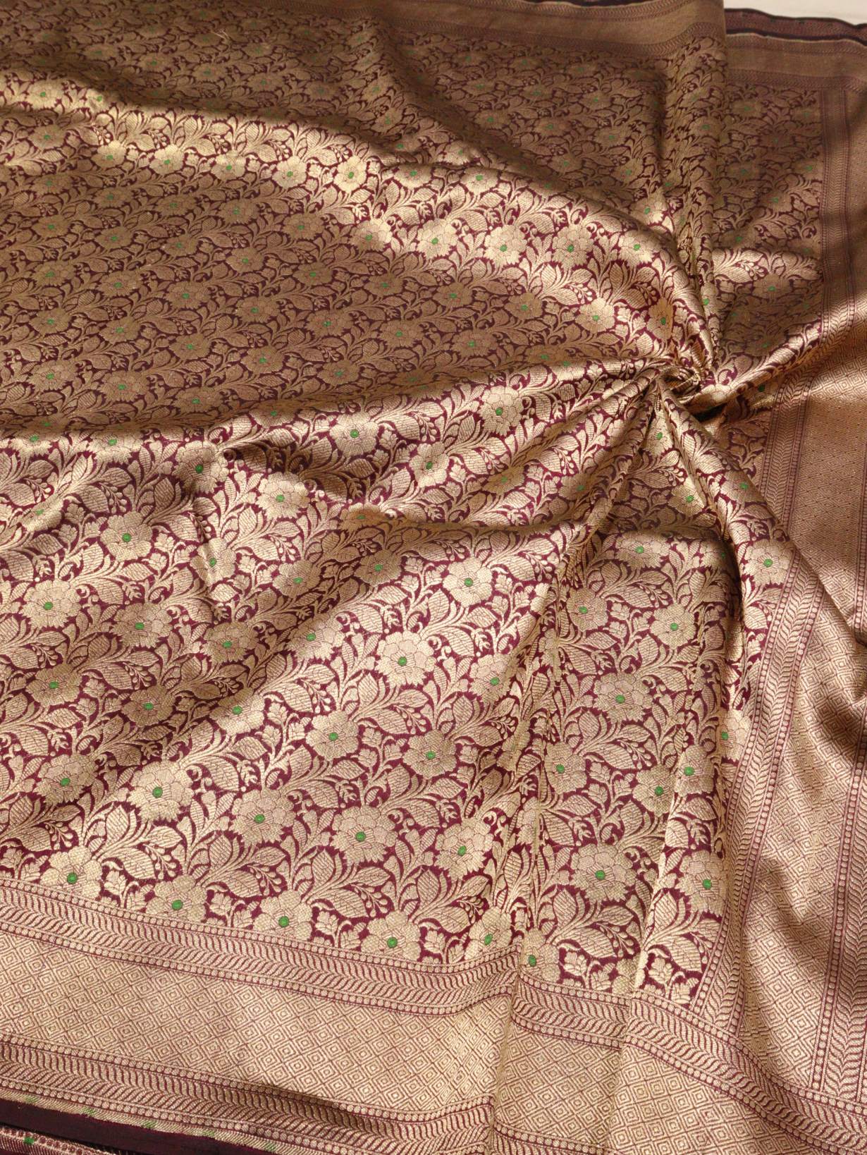Purple Katan Silk Banarasi saree texture detail