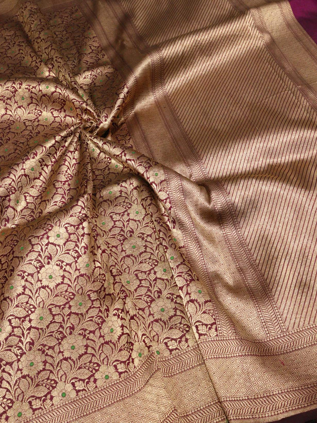 Purple Katan Silk Banarasi saree zari work detail