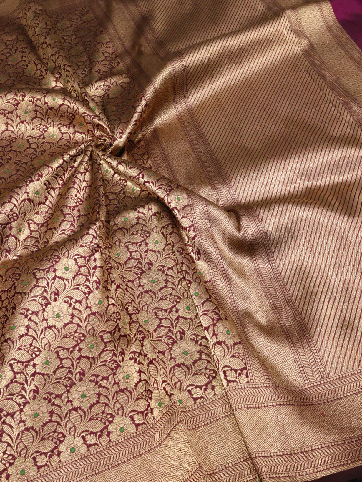 Purple Katan Silk Banarasi saree zari work detail