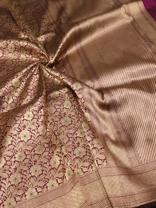 Purple Katan Silk Banarasi saree zari work detail