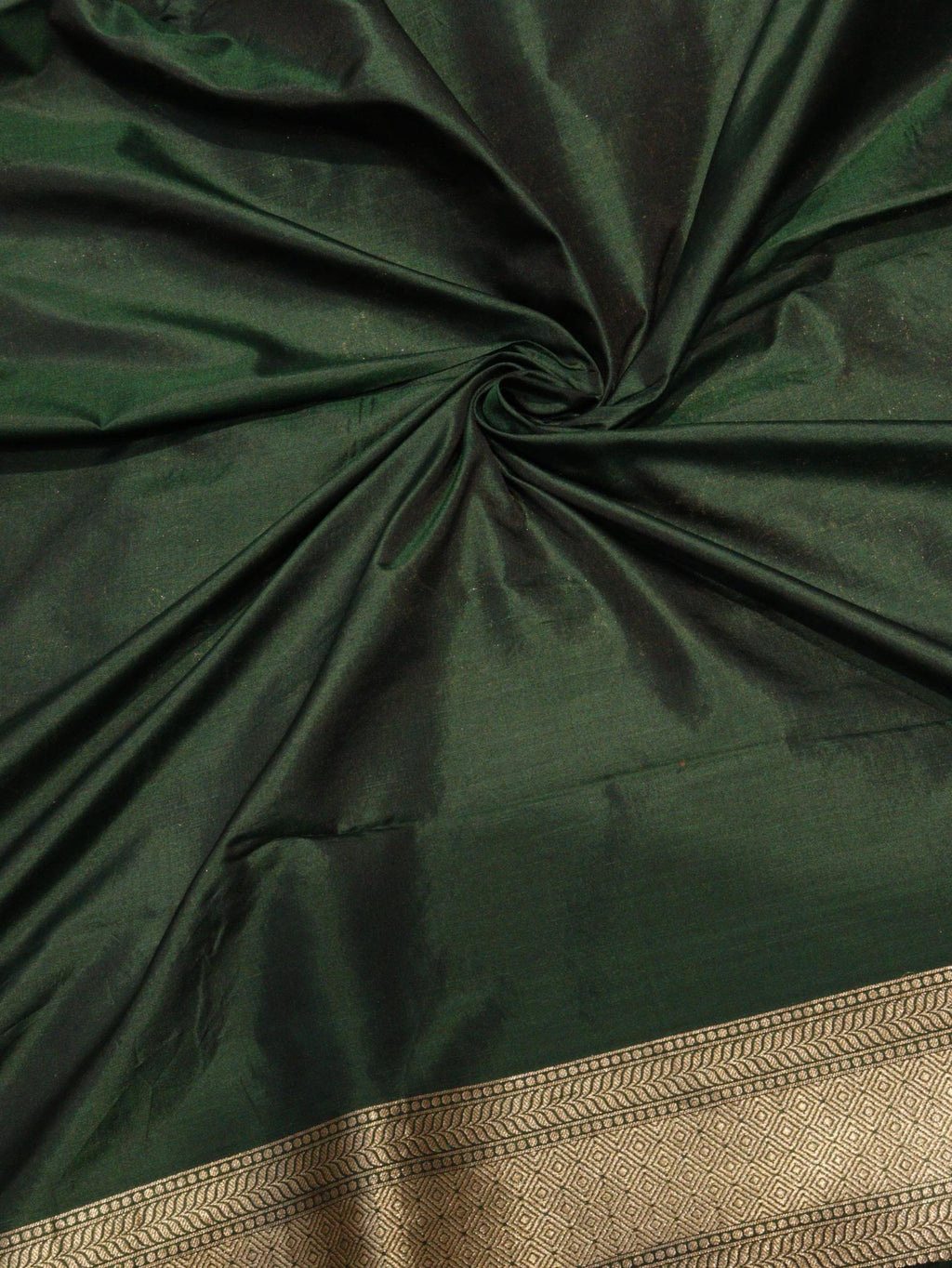 Bottle Green Katan Silk Banarasi saree front drape view