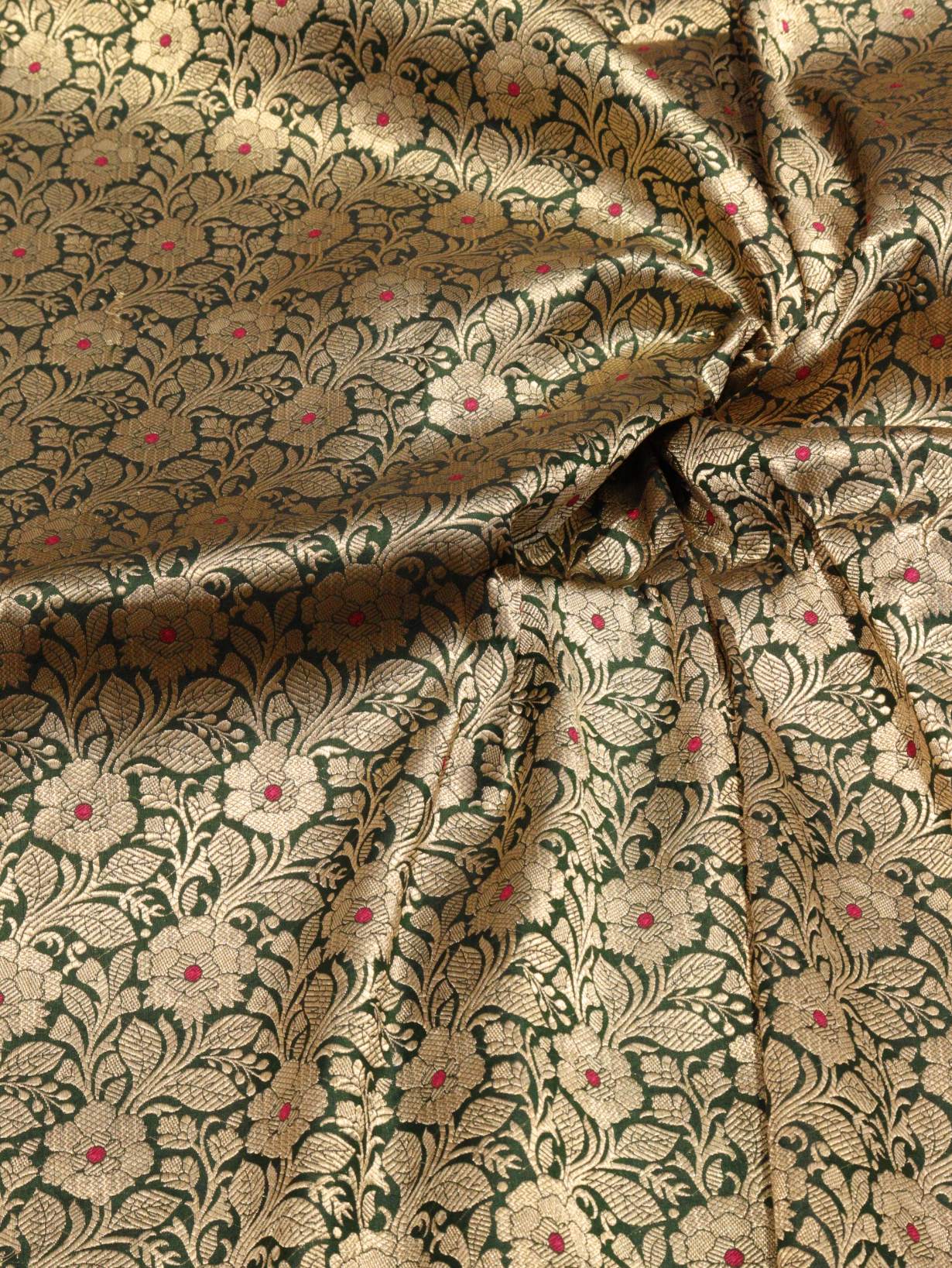 Bottle Green Katan Silk Banarasi saree pallu detail