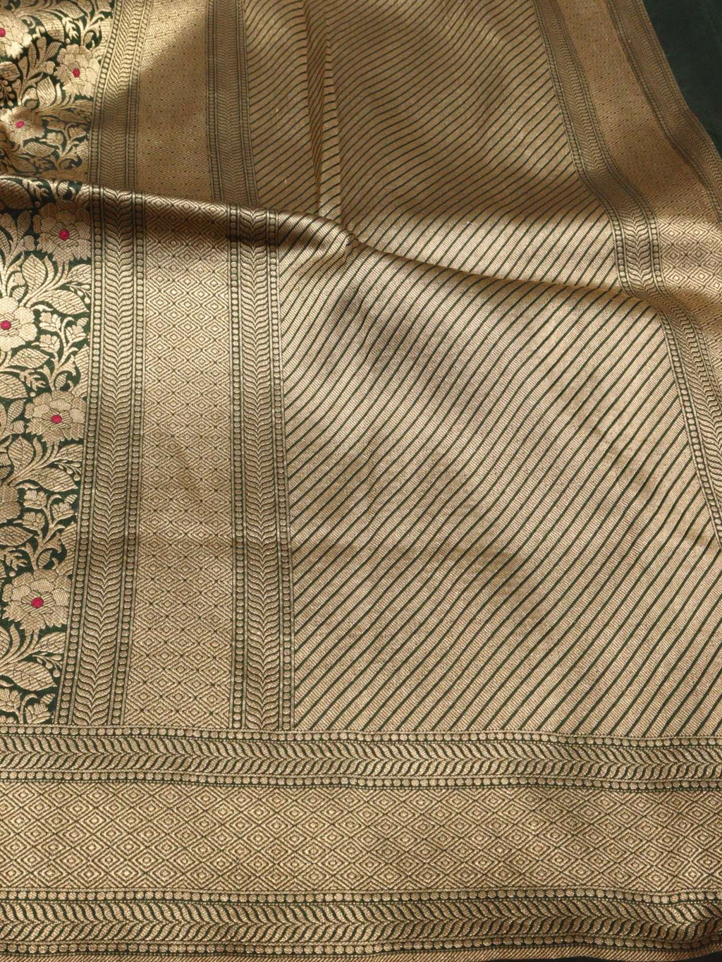Bottle Green Katan Silk Banarasi saree blouse piece