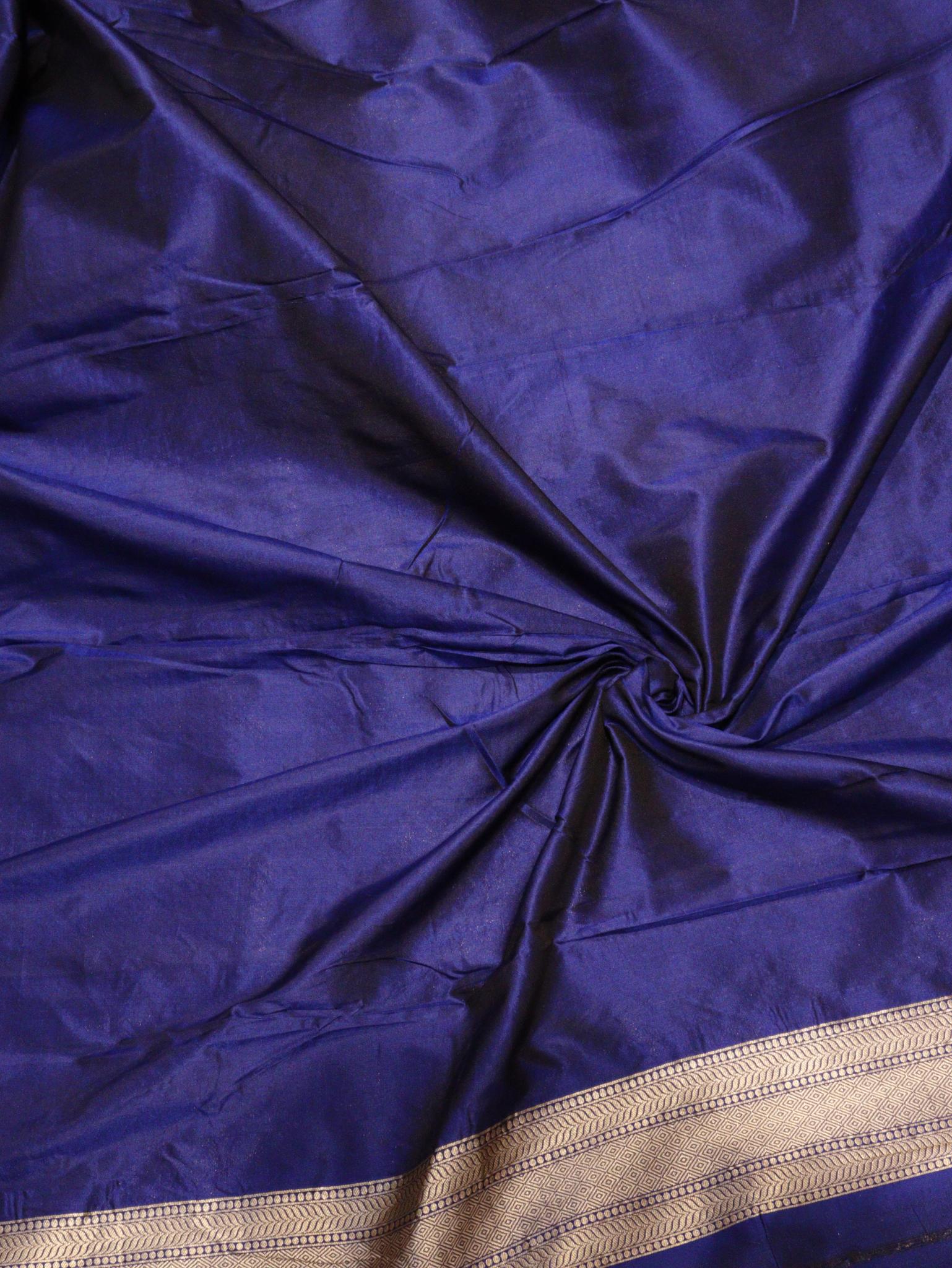 Royal Blue Katan Silk Banarasi saree front drape view