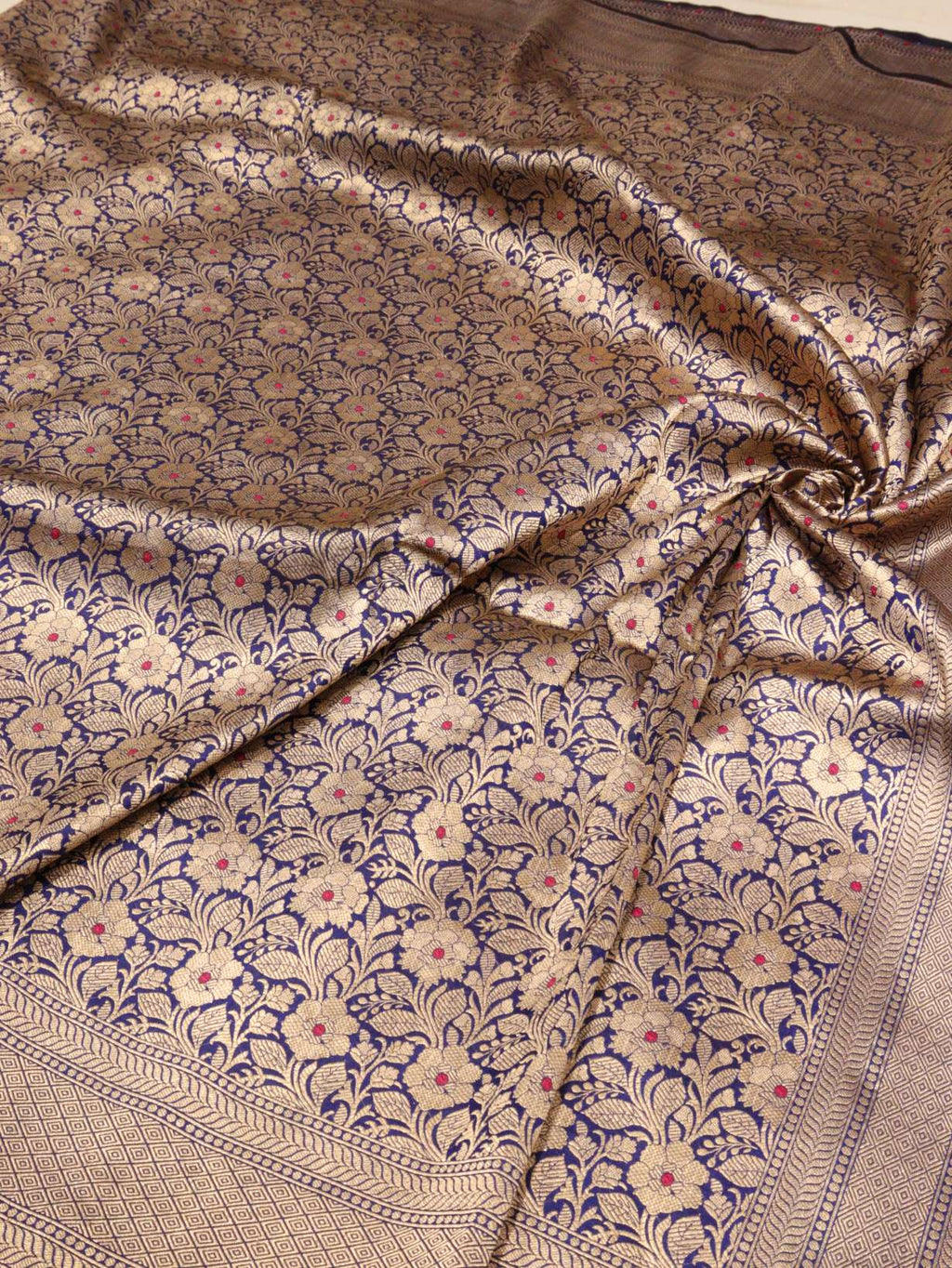 Royal Blue Katan Silk Banarasi saree border closeup