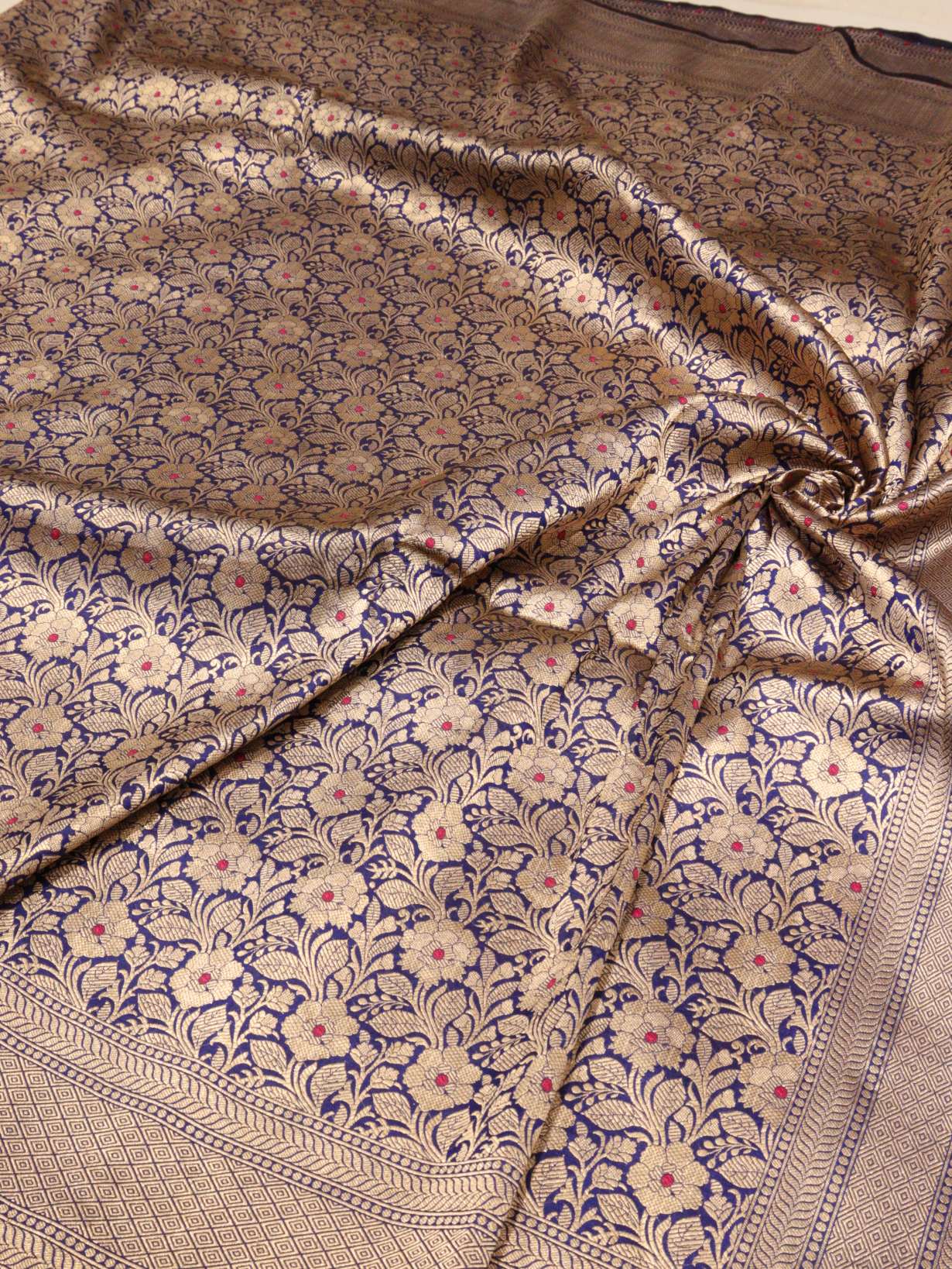 Royal Blue Katan Silk Banarasi saree border closeup