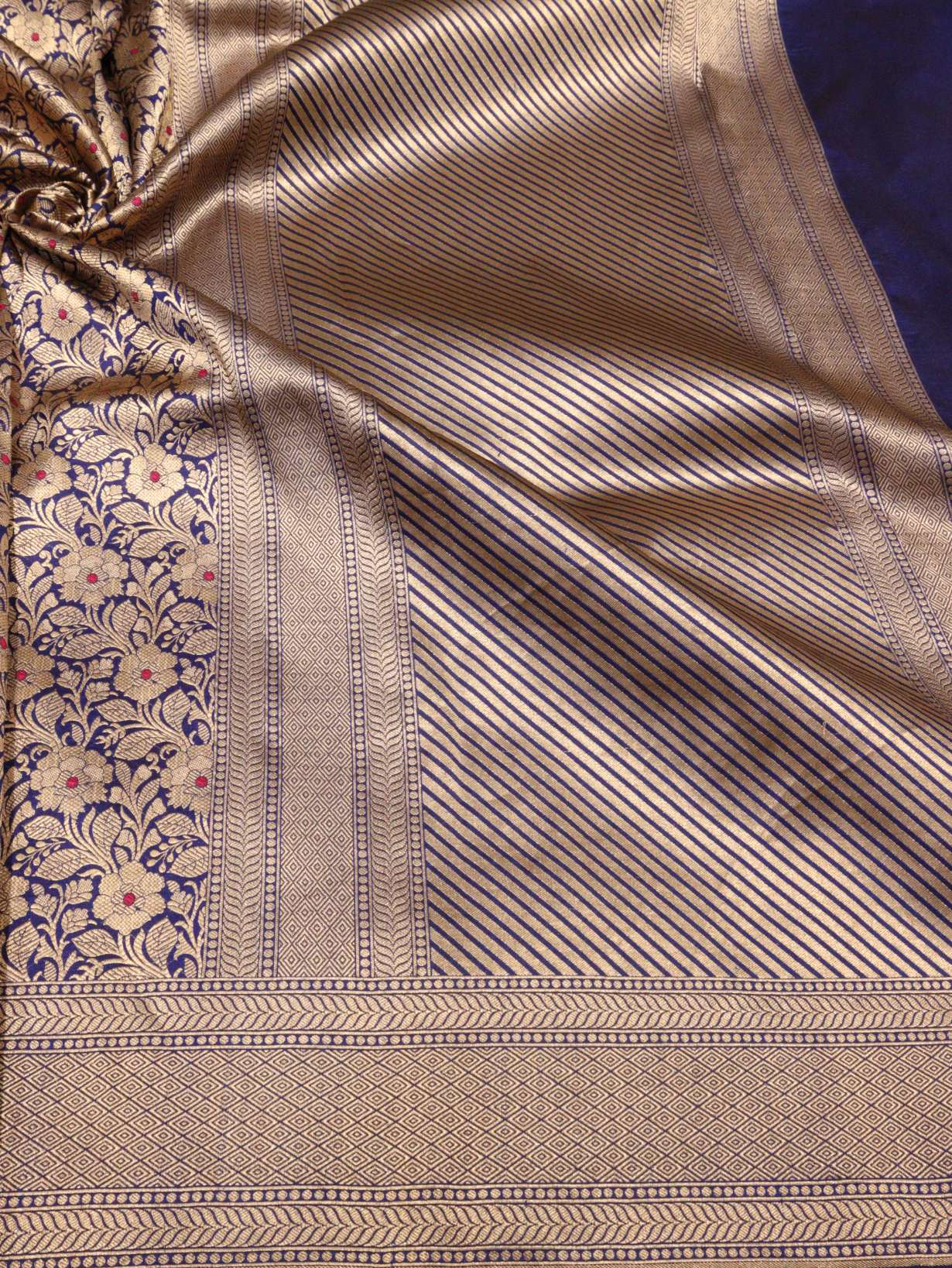 Royal Blue Katan Silk Banarasi saree blouse piece
