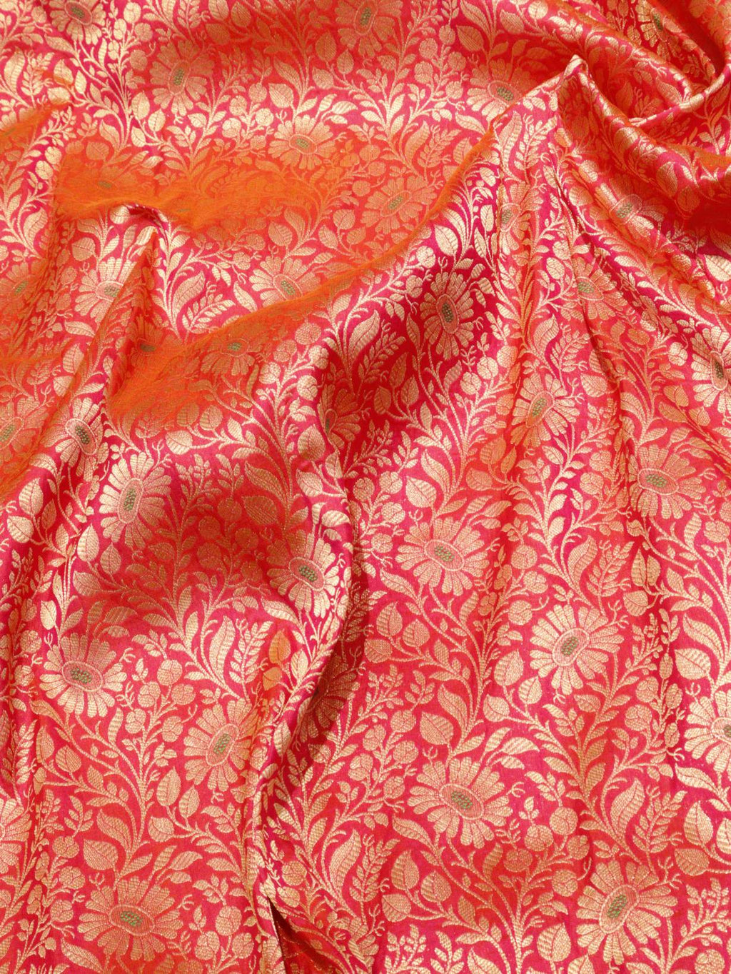 Dhoop Chaon Red Pink Katan Silk Banarasi saree border closeup