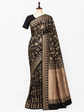 Black Soft Katan Banarasi saree front drape view