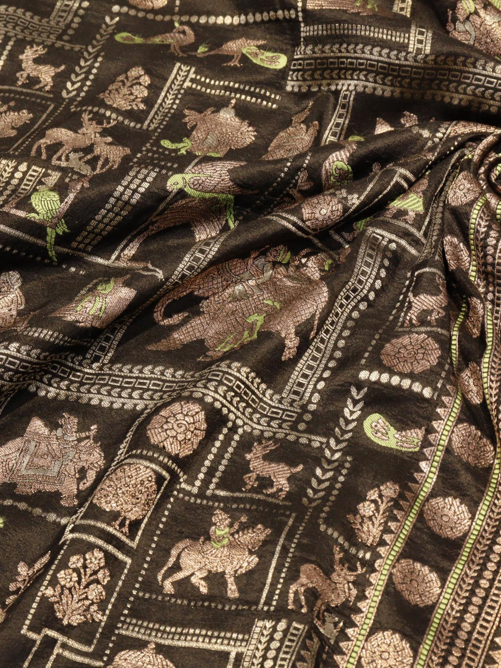 Black Soft Katan Banarasi saree border closeup