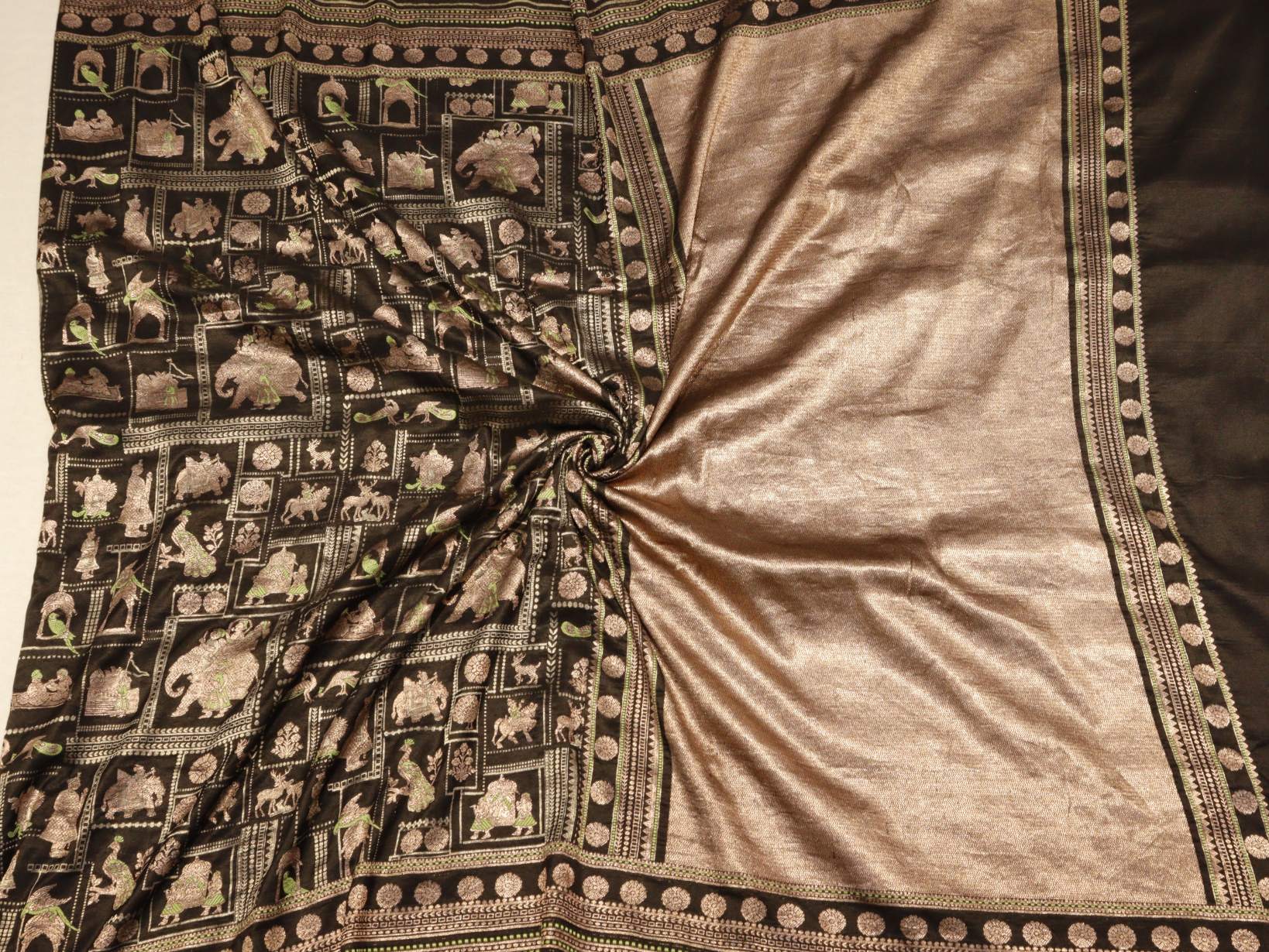 Black Soft Katan Banarasi saree texture detail