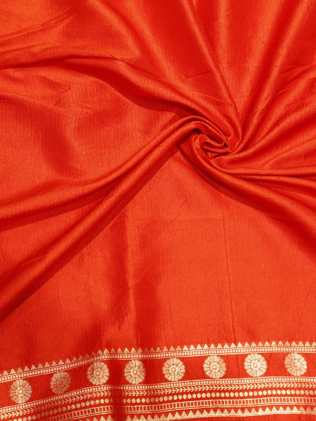 Orange Soft Katan Banarasi saree front drape view