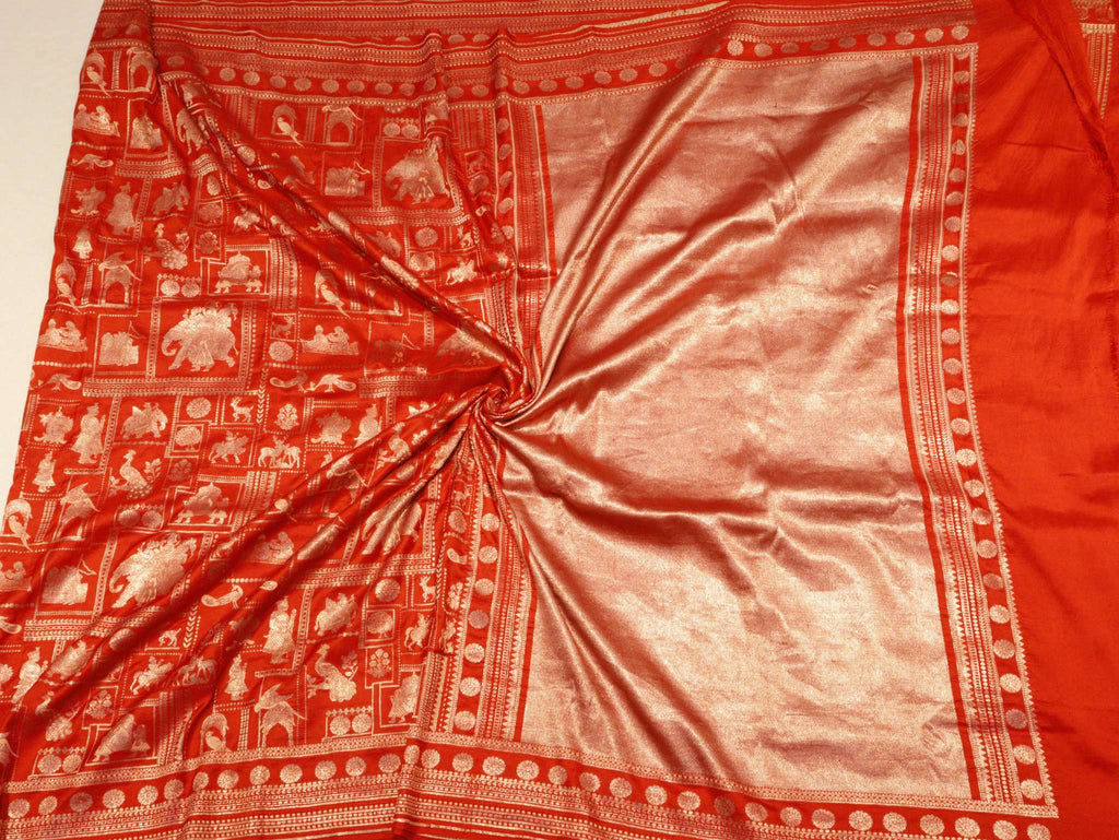 Orange Soft Katan Banarasi saree full spread