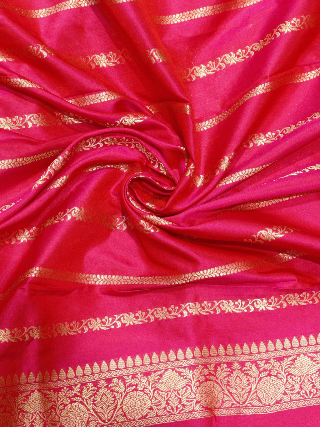 Magenta Soft Katan Banarasi saree front drape view