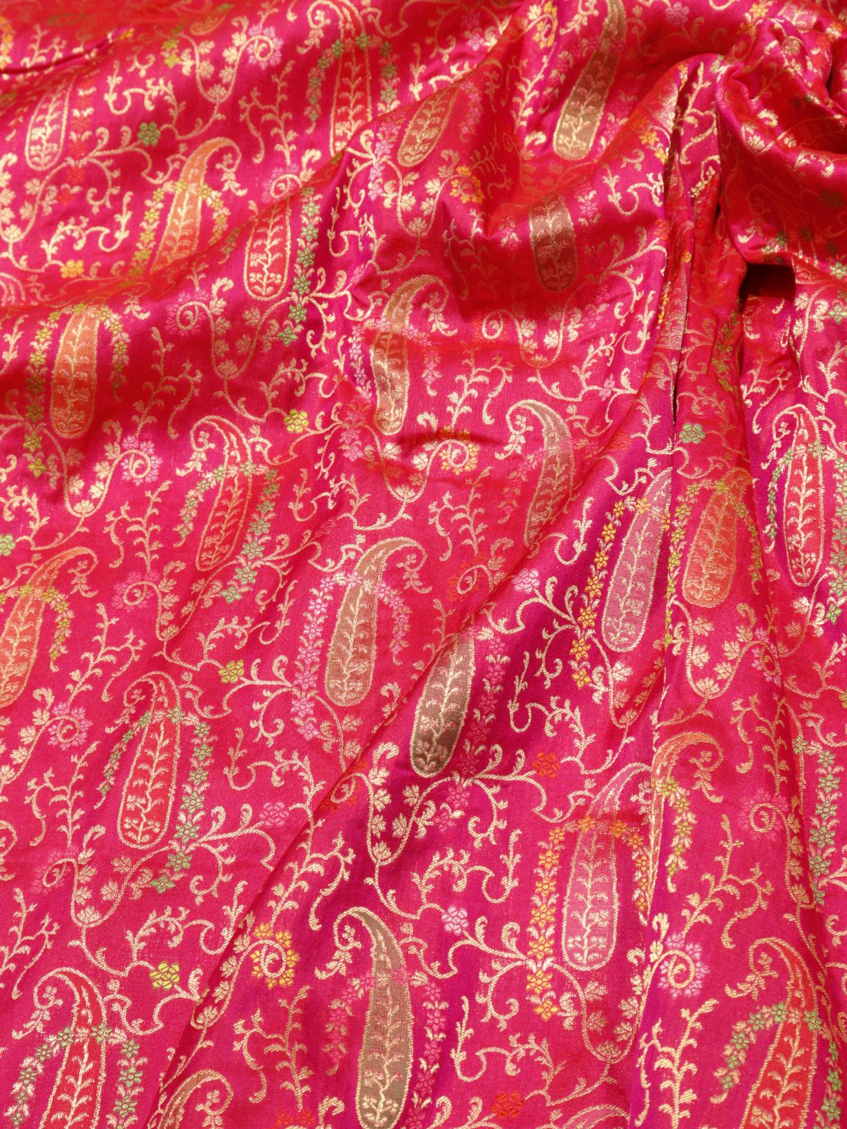 Magenta Soft Katan Banarasi saree pallu detail