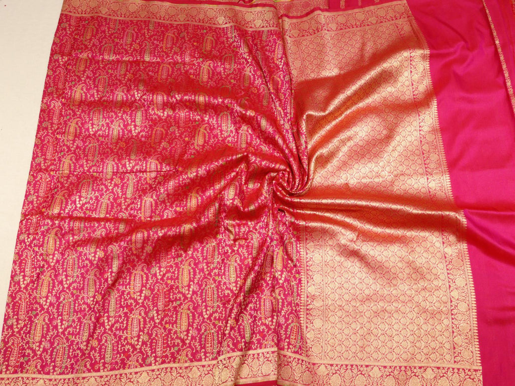 Magenta Soft Katan Banarasi saree full spread