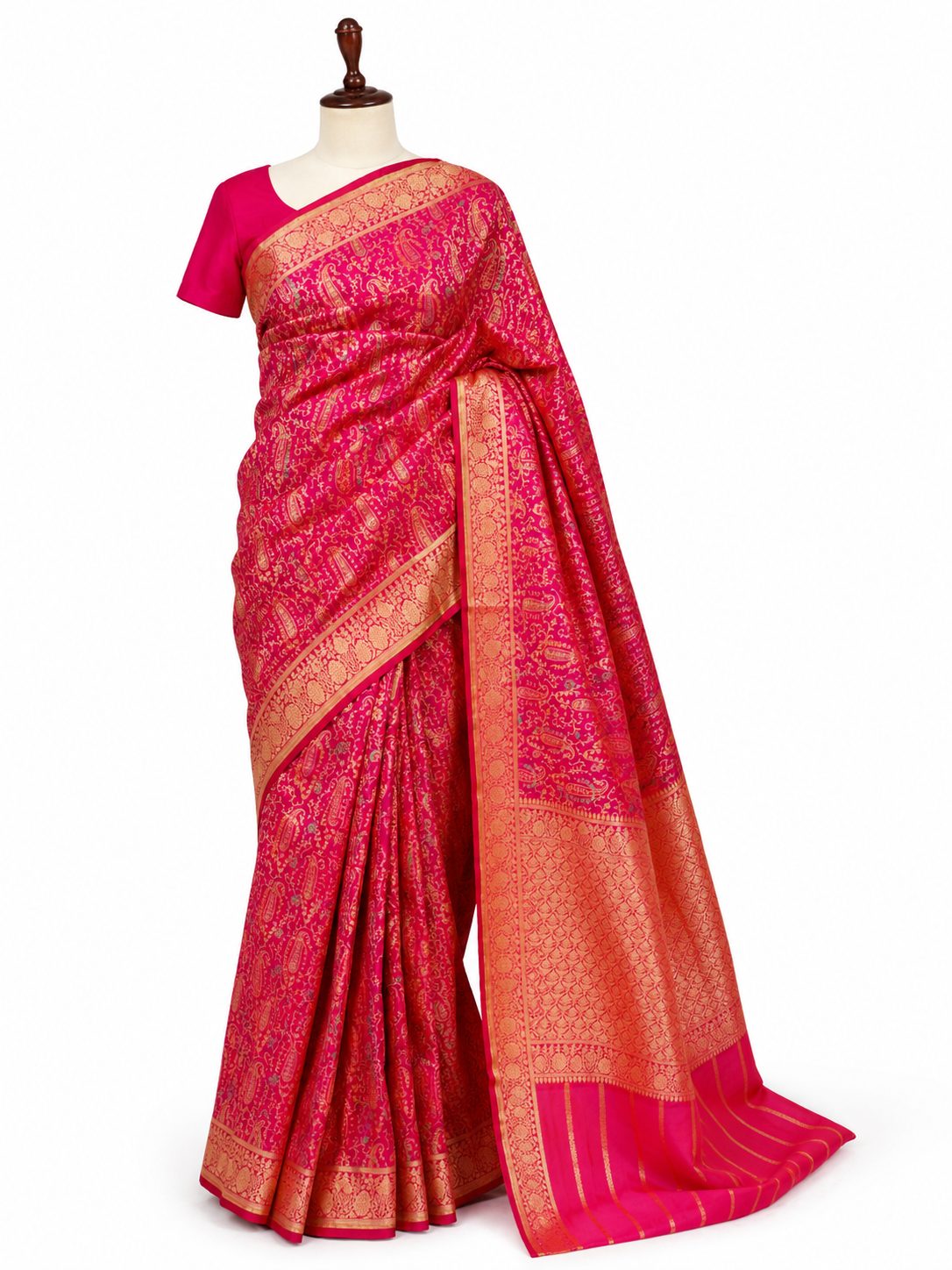 Magenta Soft Katan Banarasi saree texture detail