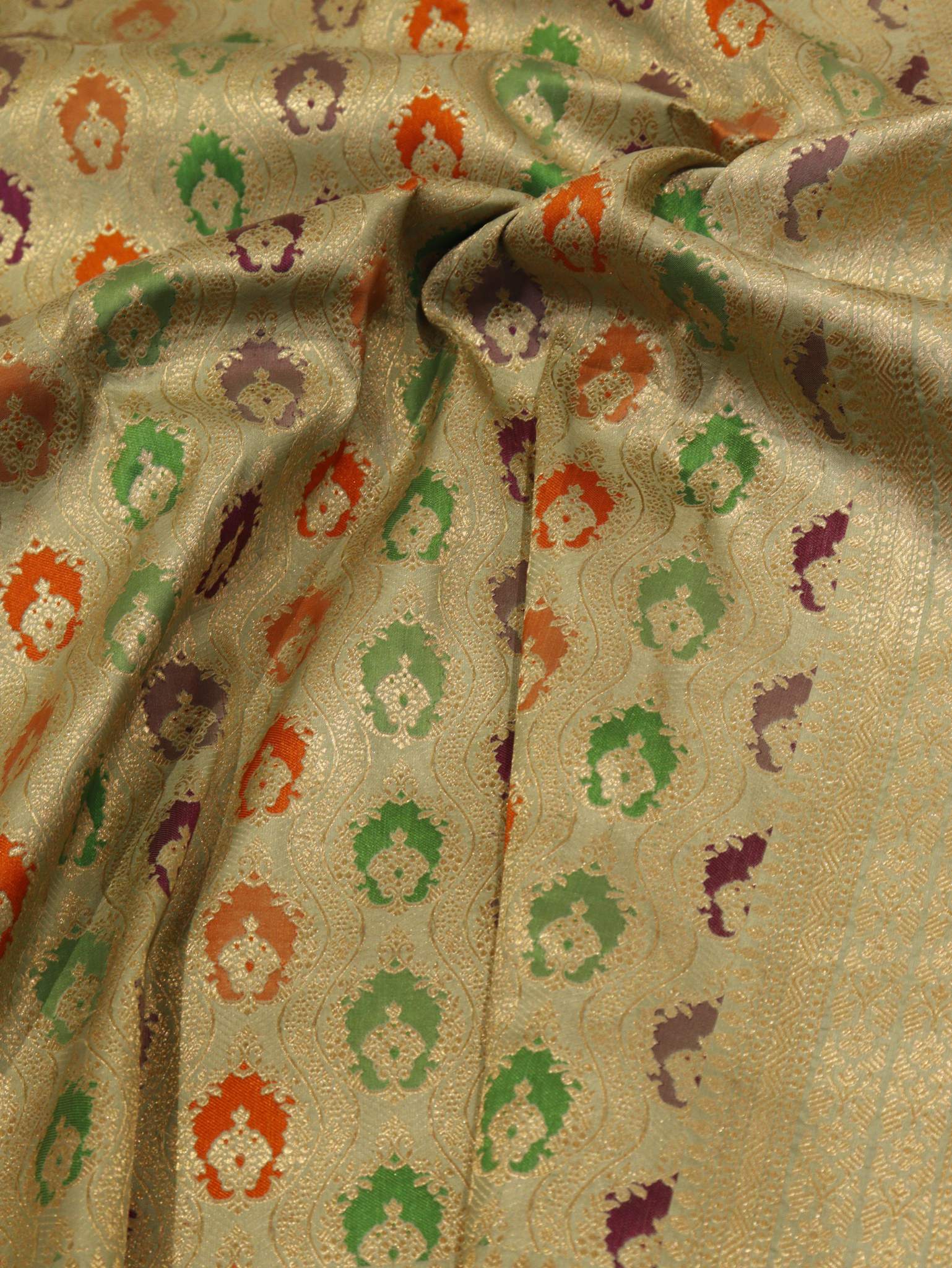 Mint Green Soft Katan Banarasi saree pallu detail