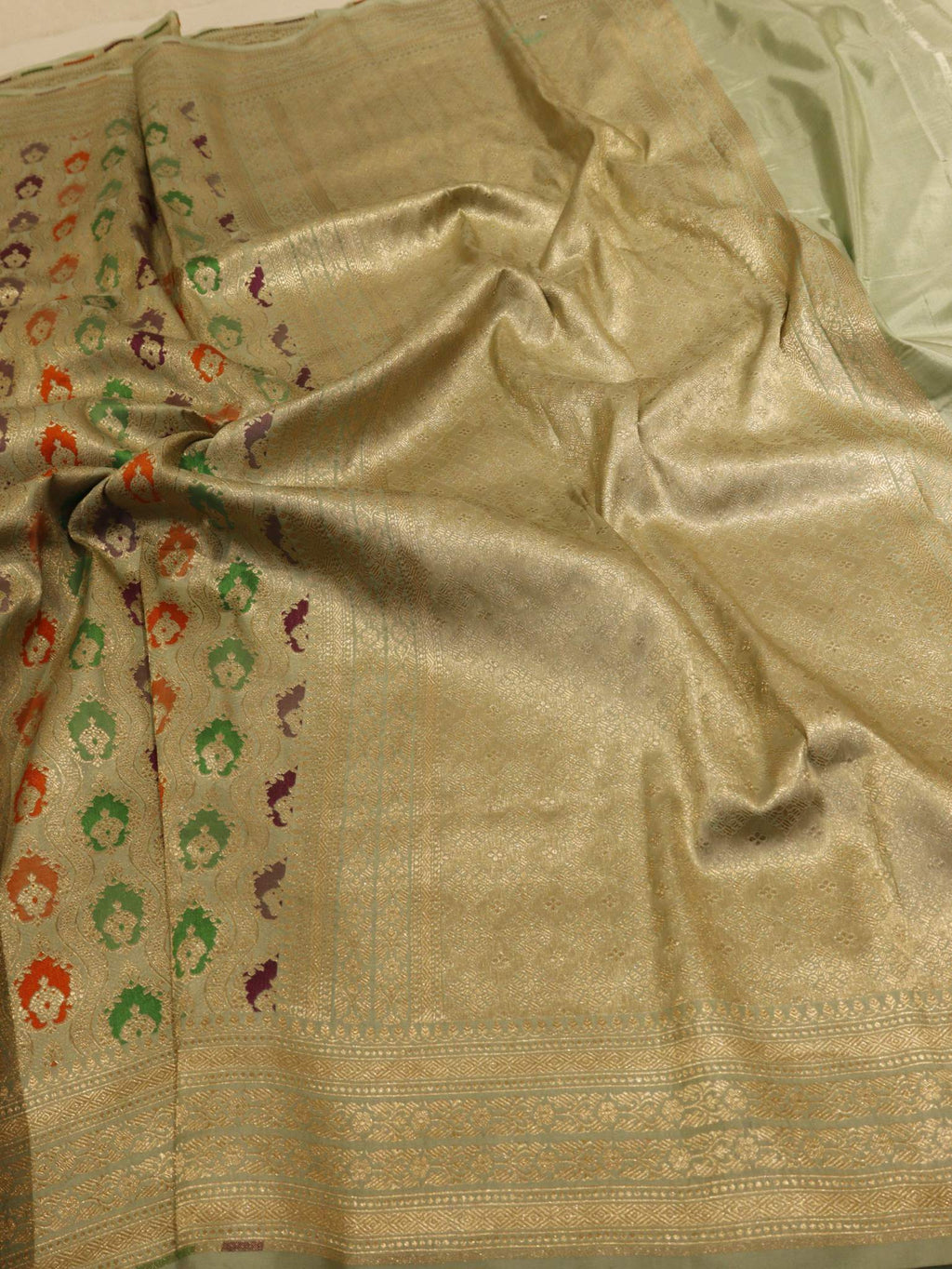 Mint Green Soft Katan Banarasi saree blouse piece
