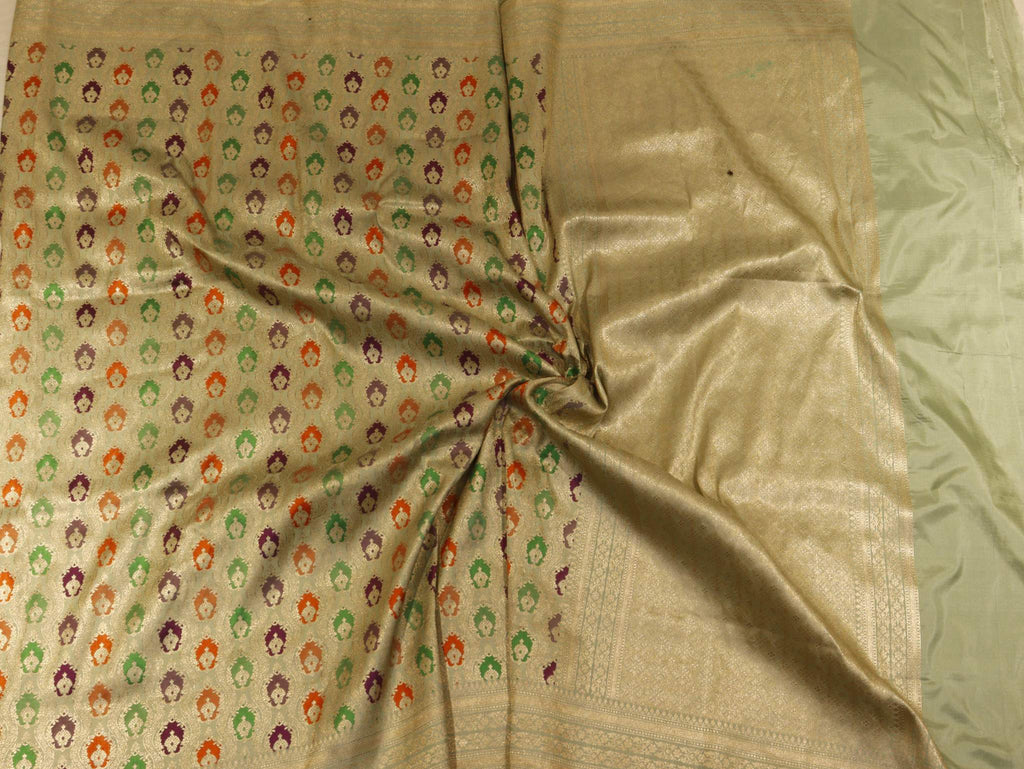 Mint Green Soft Katan Banarasi saree full spread