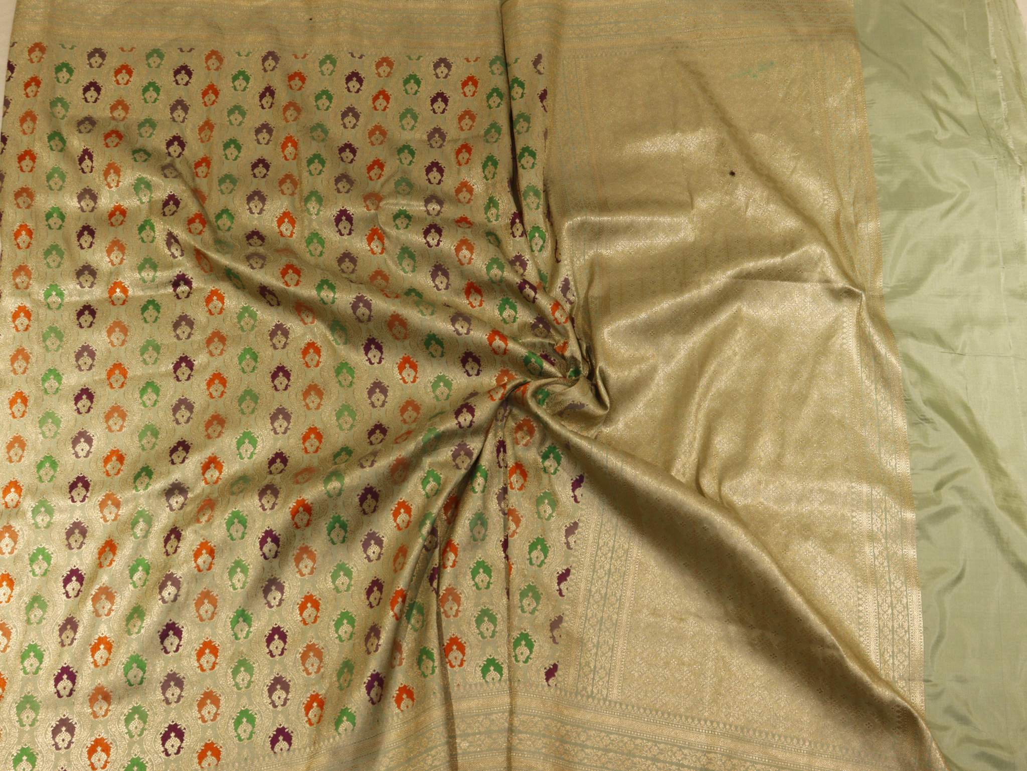 Mint Green Soft Katan Banarasi saree full spread