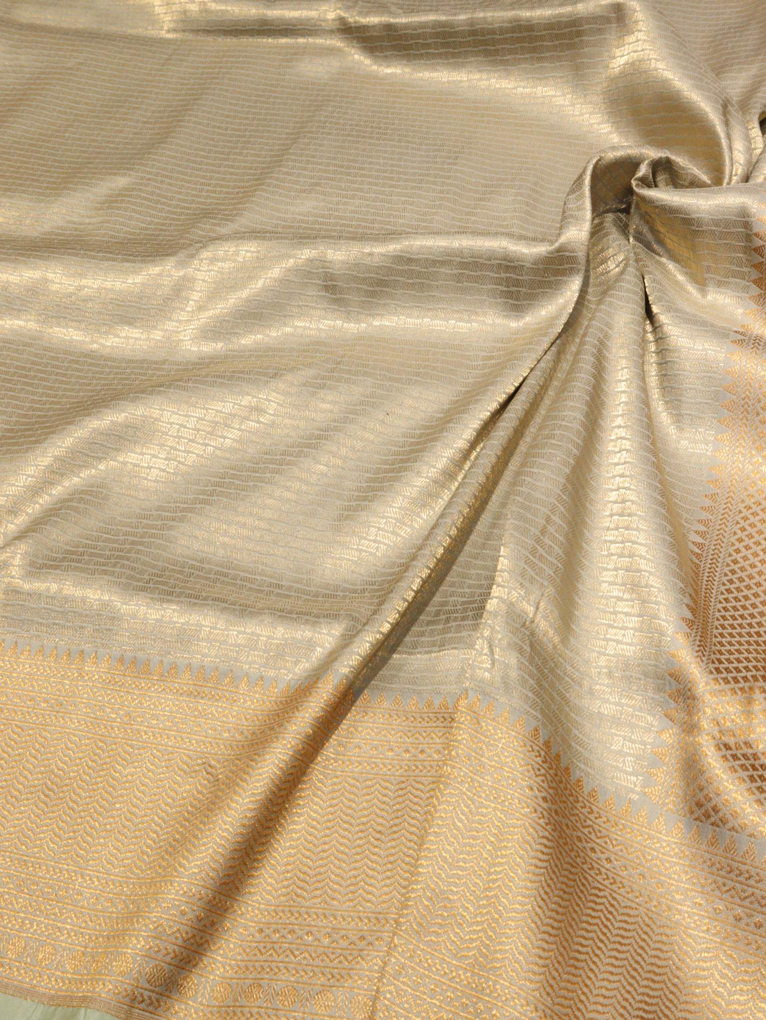 Mint Green Soft Katan Banarasi saree border closeup