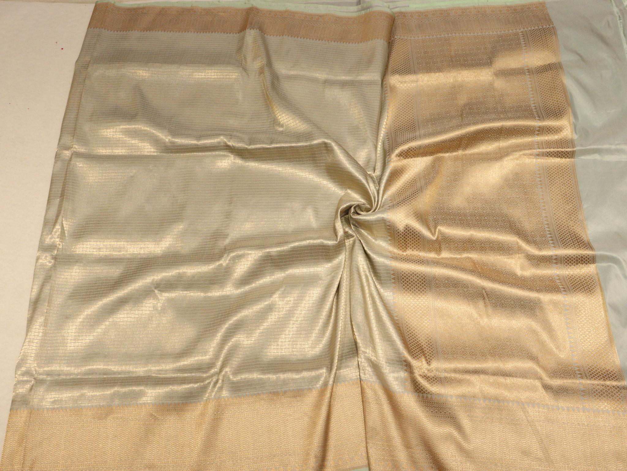 Mint Green Soft Katan Banarasi saree full spread