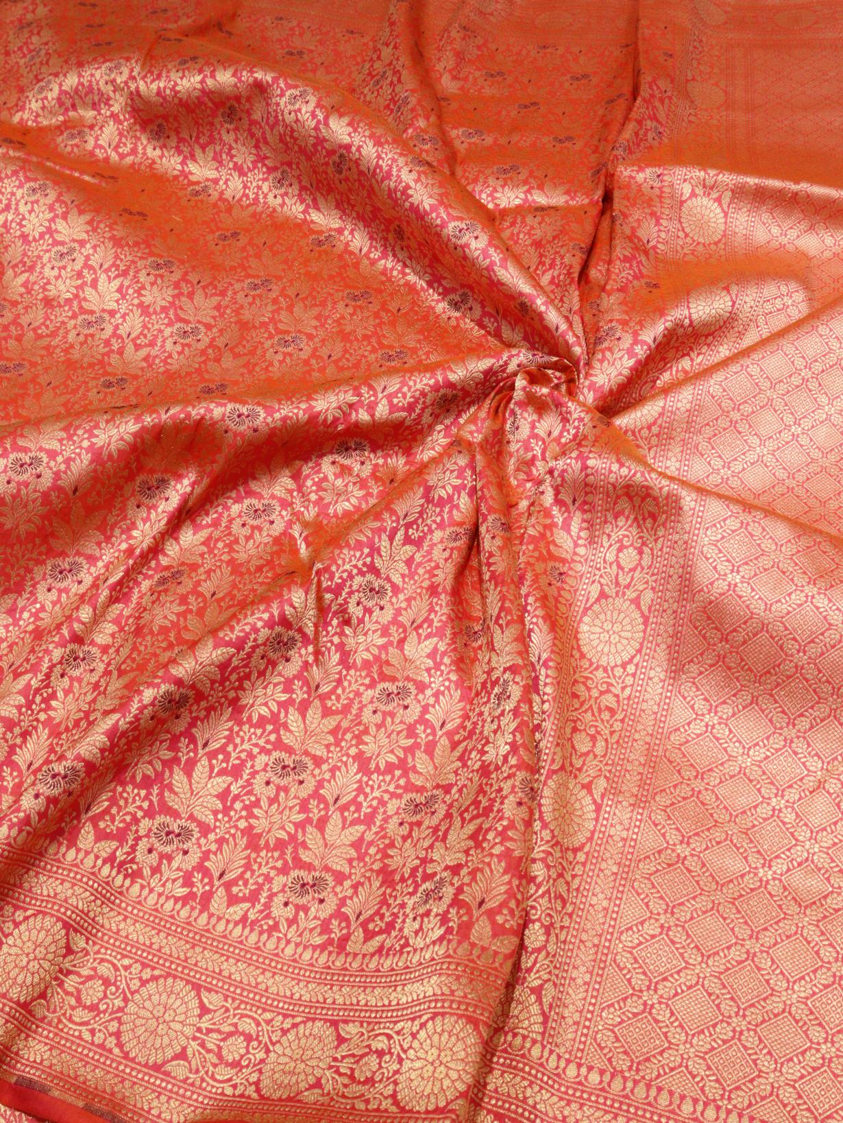 Dhup Chav Orange with Pink Soft Katan Banarasi saree blouse piece