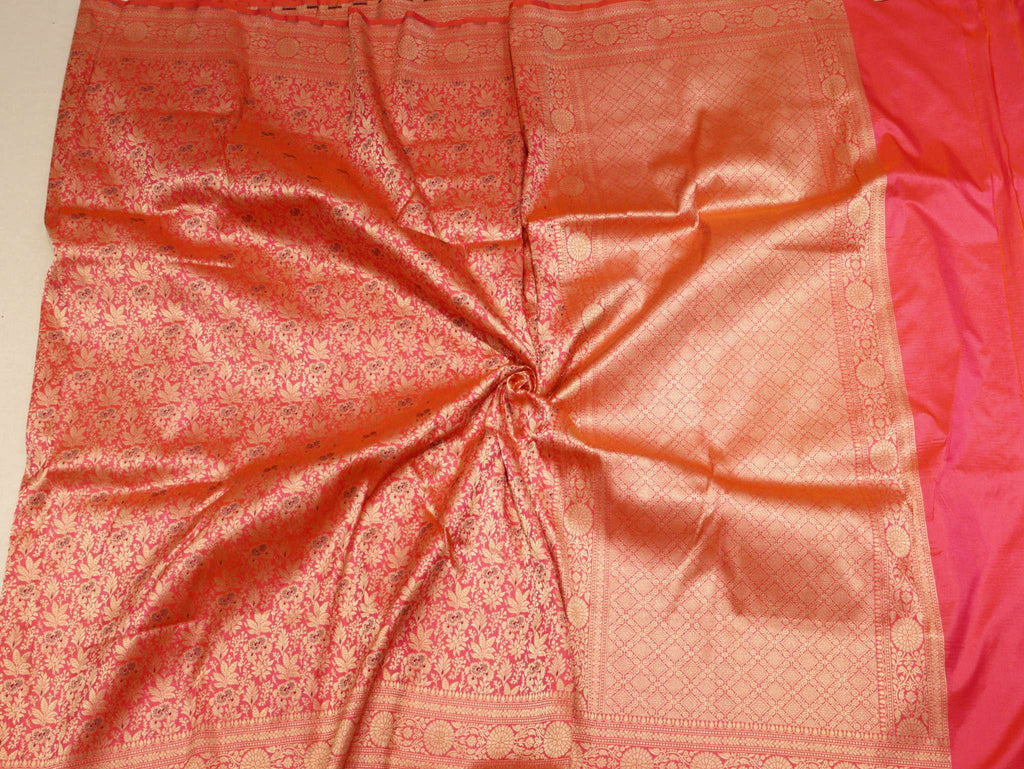 Dhup Chav Orange with Pink Soft Katan Banarasi saree texture detail