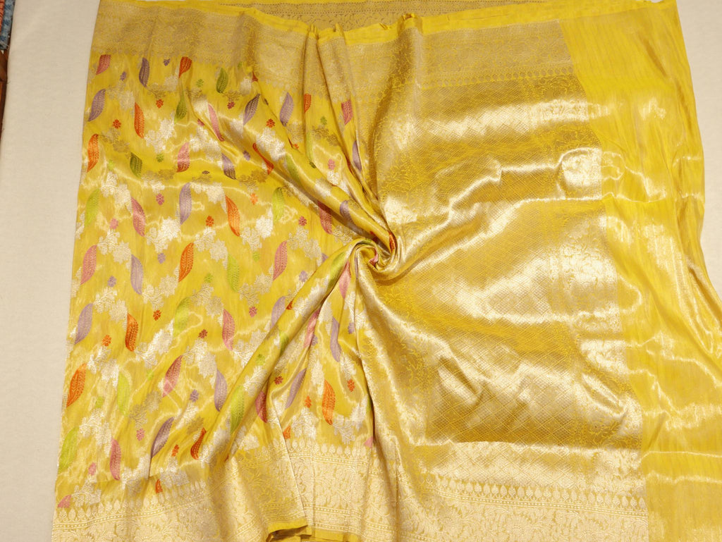 Yellow Tissue Silk Banarasi saree pallu detail