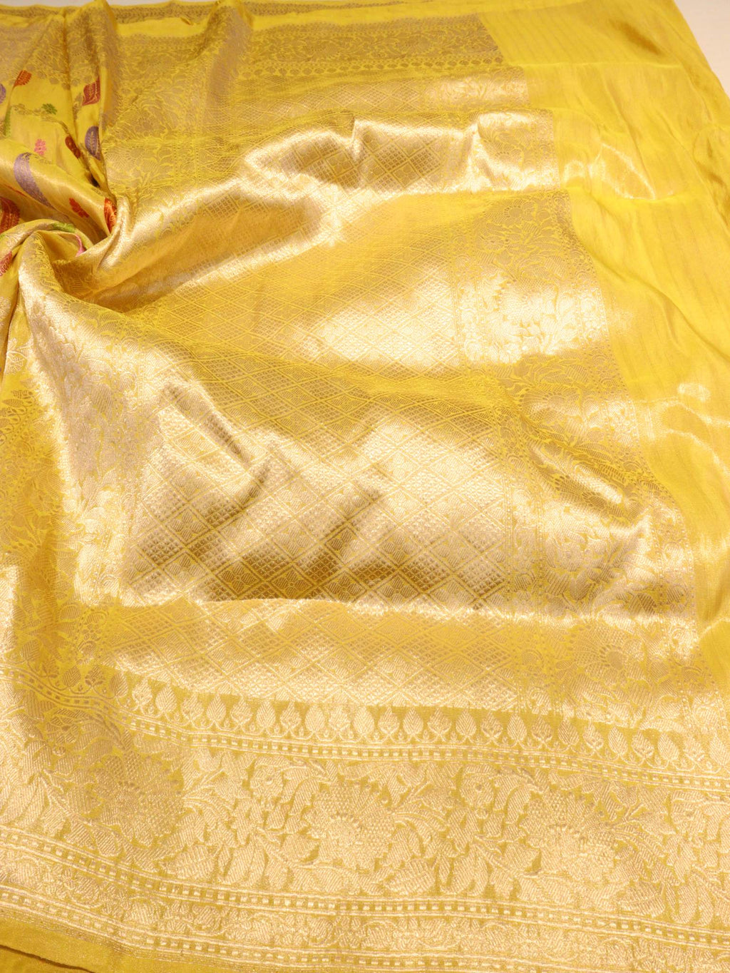 Yellow Tissue Silk Banarasi saree blouse piece