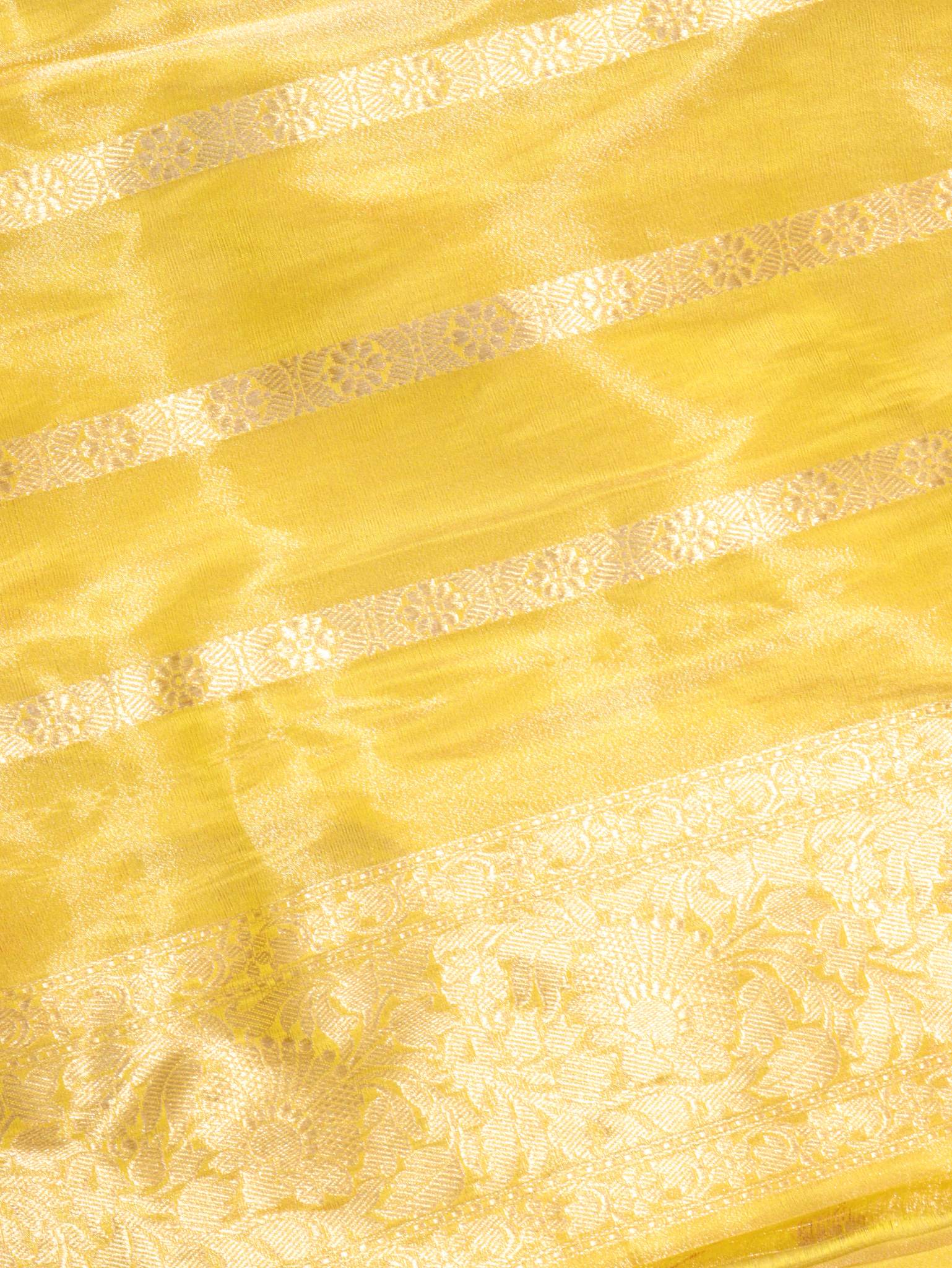 Yellow Tissue Silk Banarasi saree zari work detail